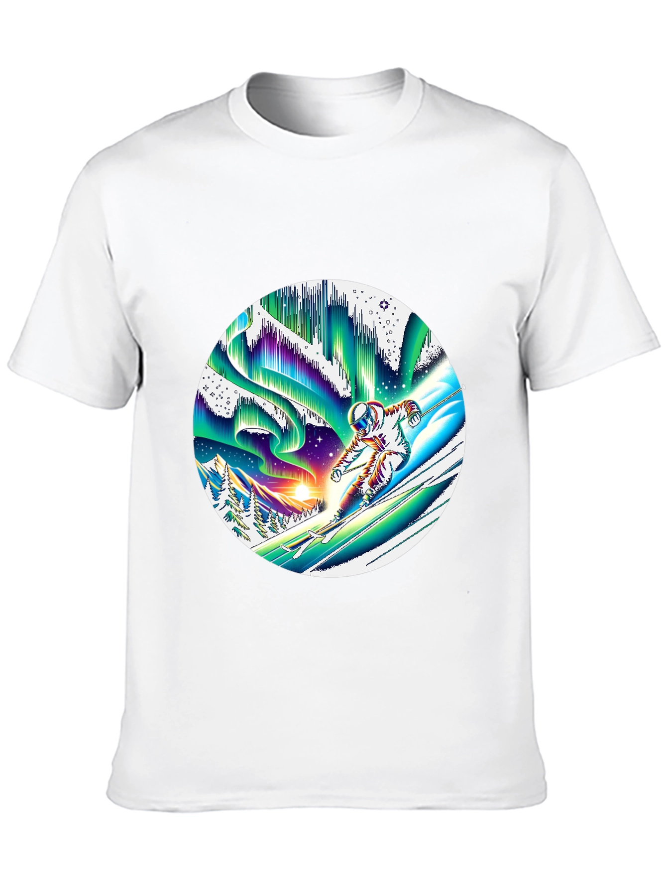 Astronaut Skiing T-Shirt Northern Lights Graphic Tee
