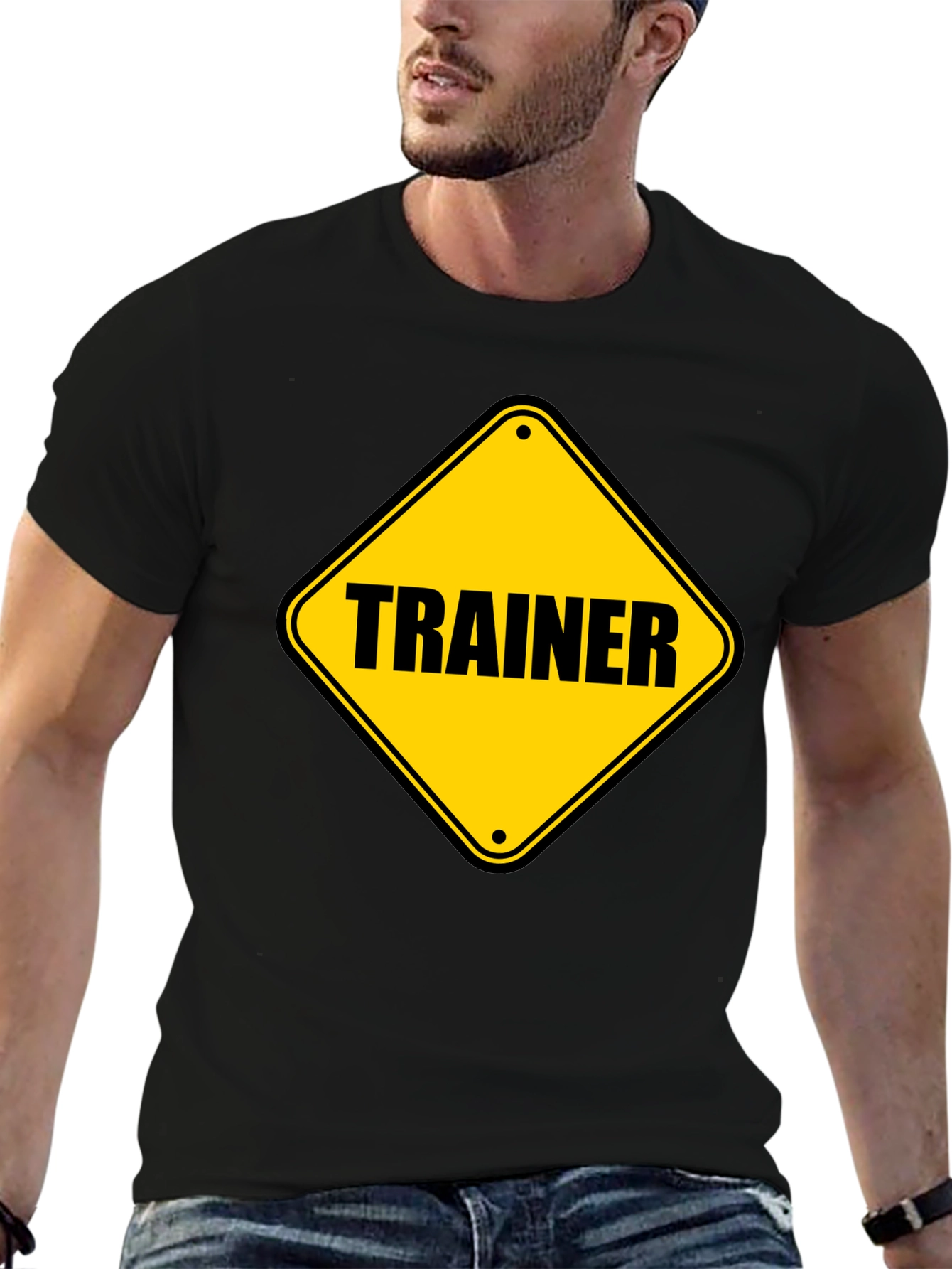 Trainer Warning Sign Graphic Tee - Black Cotton T-Shirt