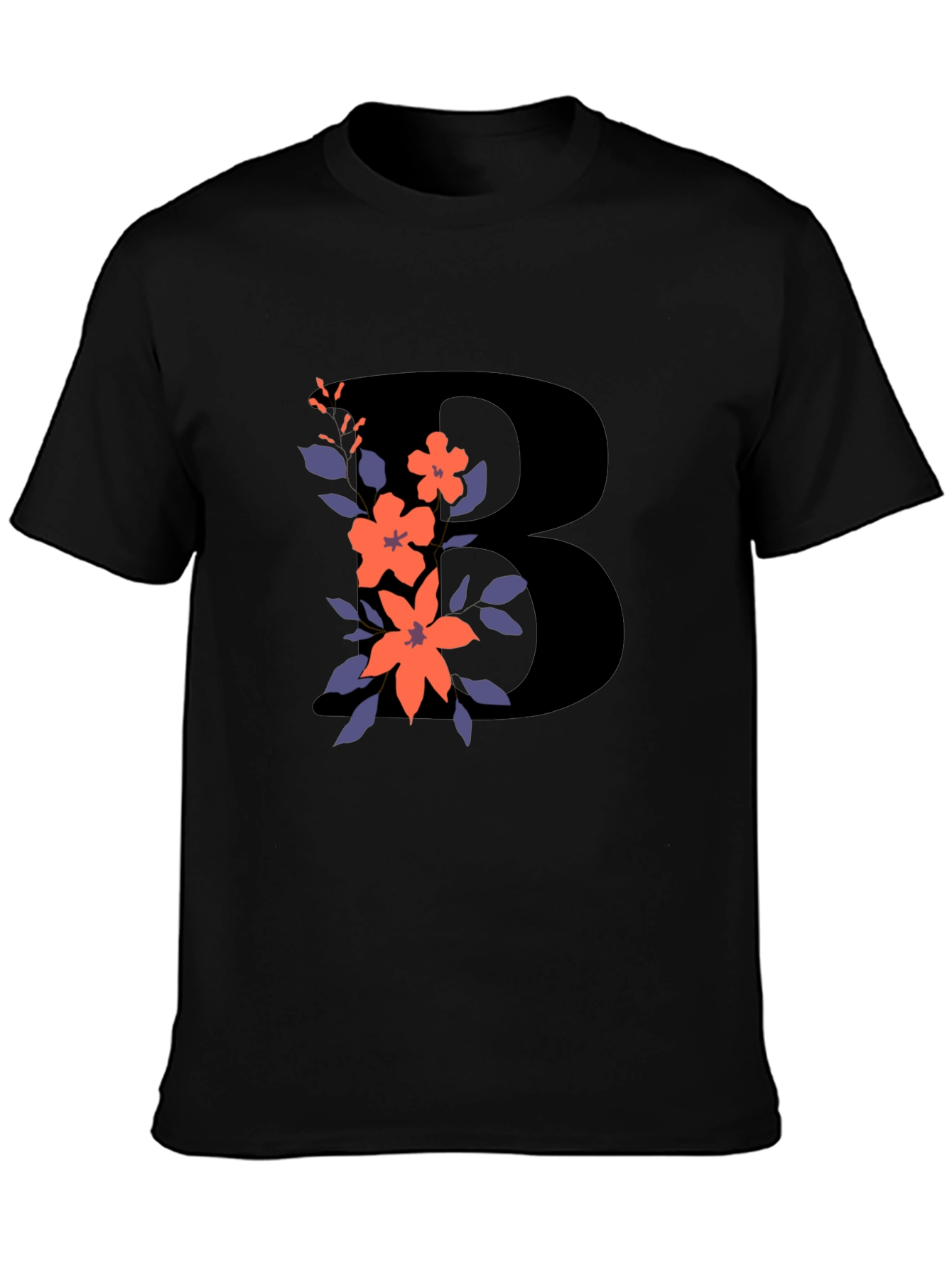 Floral Initial B Black T-Shirt