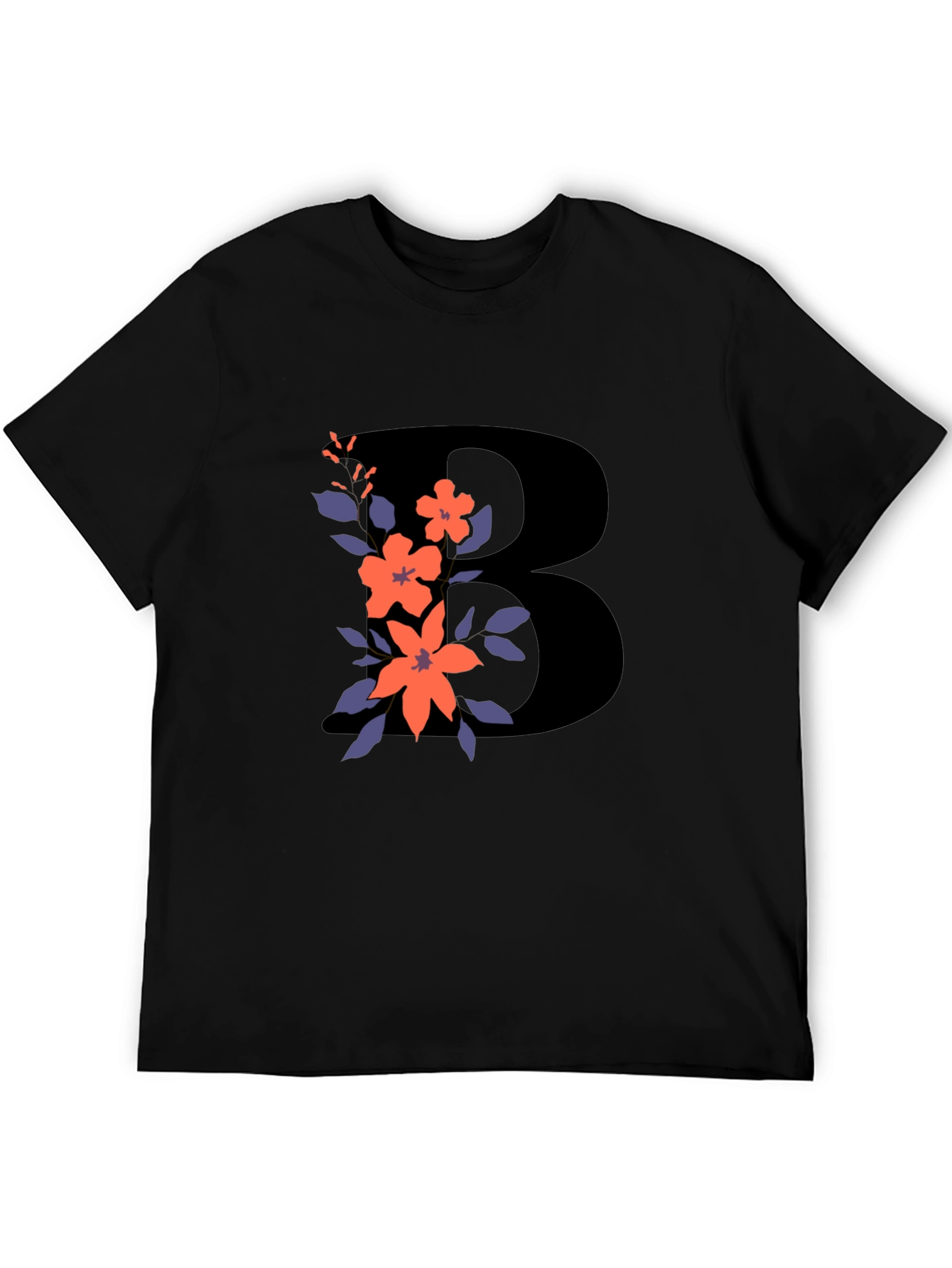 Floral Initial B Black T-Shirt