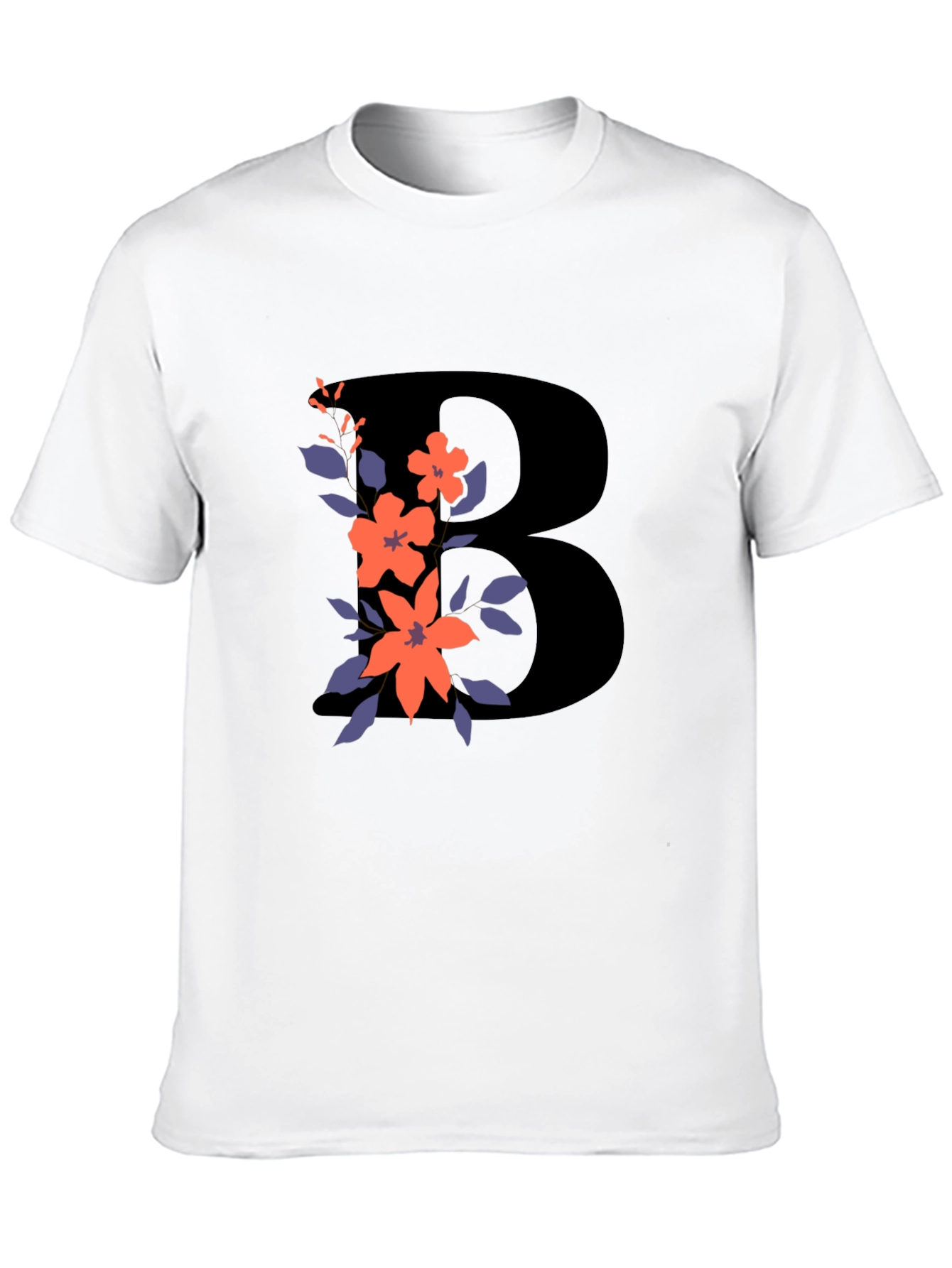 Floral Initial B Black T-Shirt