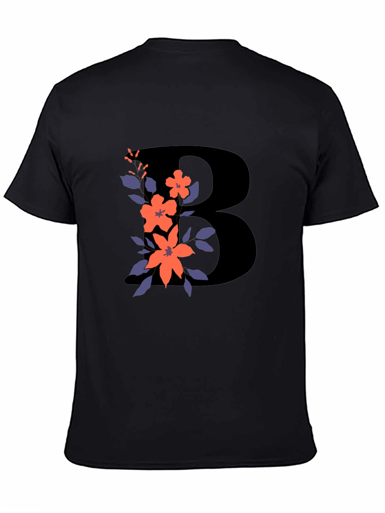 Floral Initial B Black T-Shirt