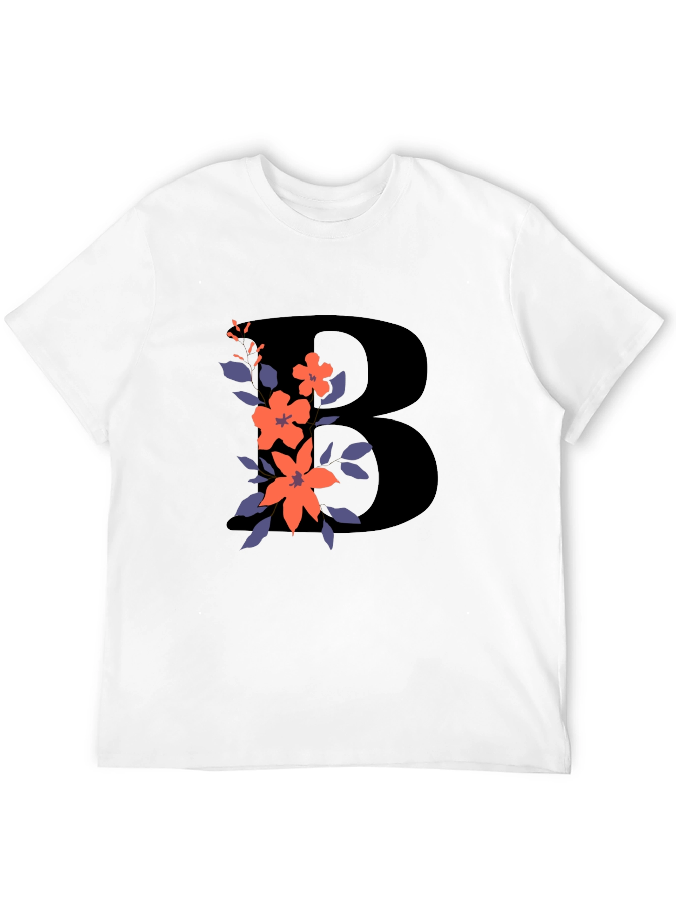 Floral Initial B Black T-Shirt