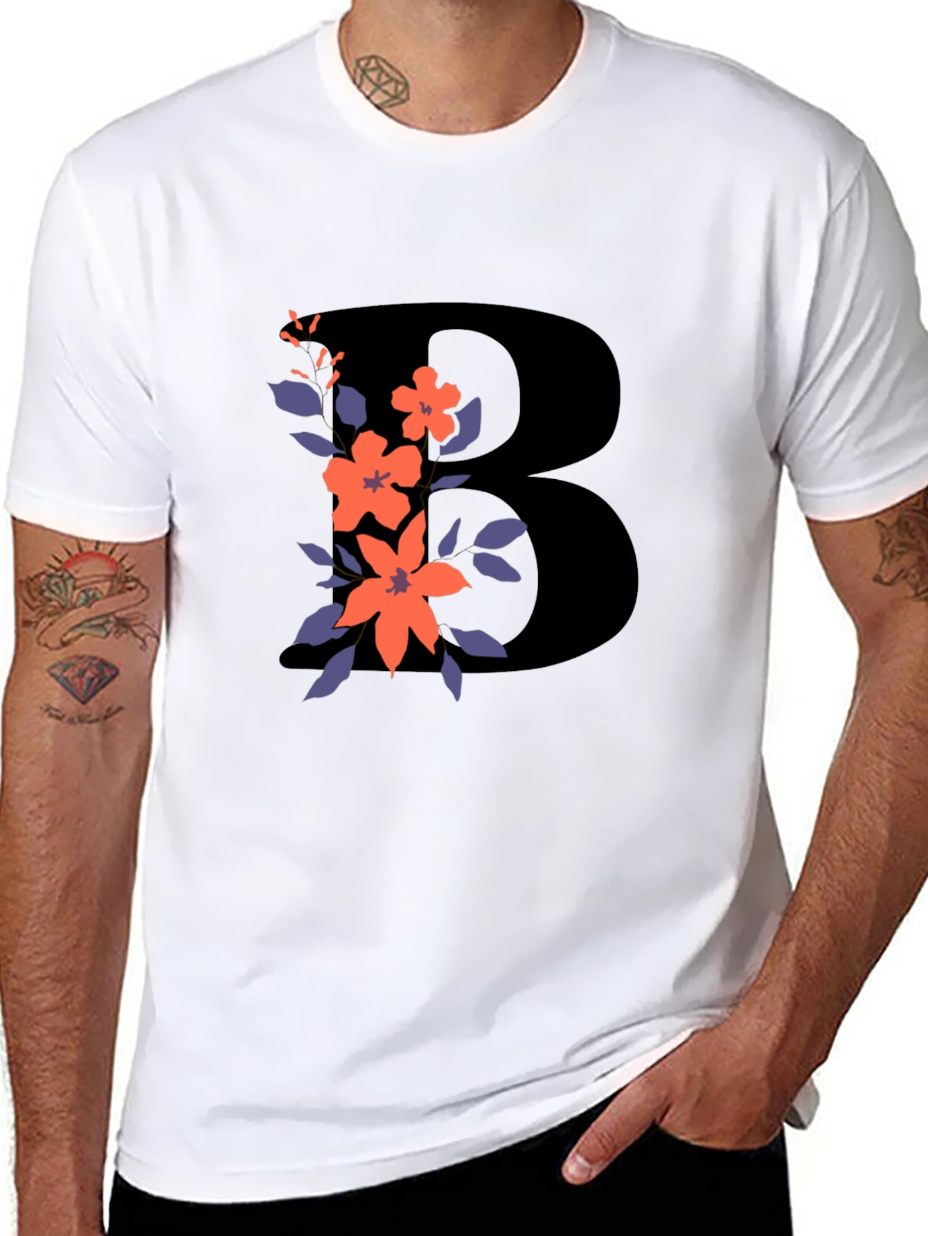 Floral Initial B Black T-Shirt