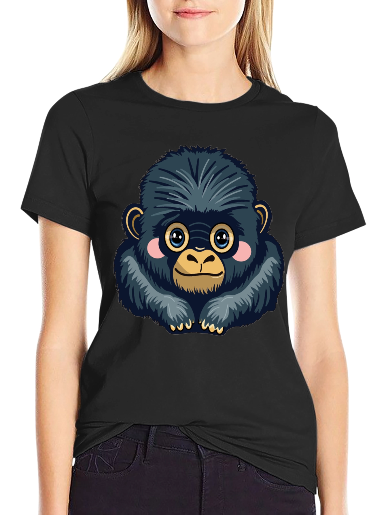 Cute Gorilla Graphic Tee - Soft Black Cotton