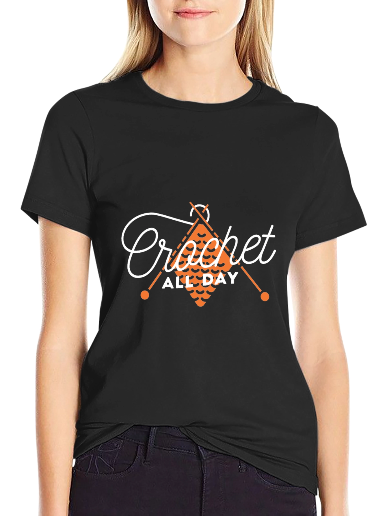 Crochet All Day Black T-Shirt