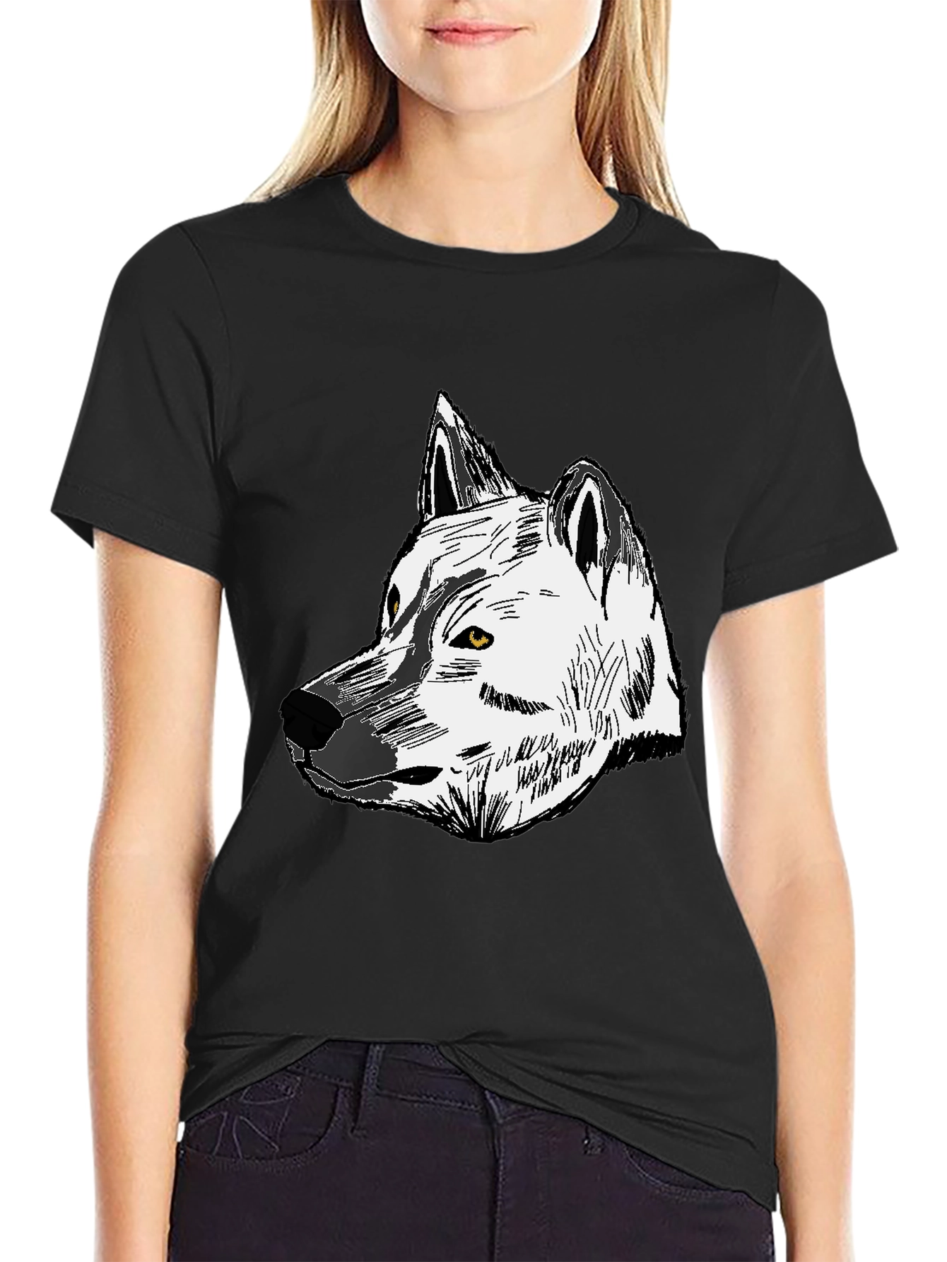 Wolf Graphic Print Tee - Unisex Black Cotton T-Shirt