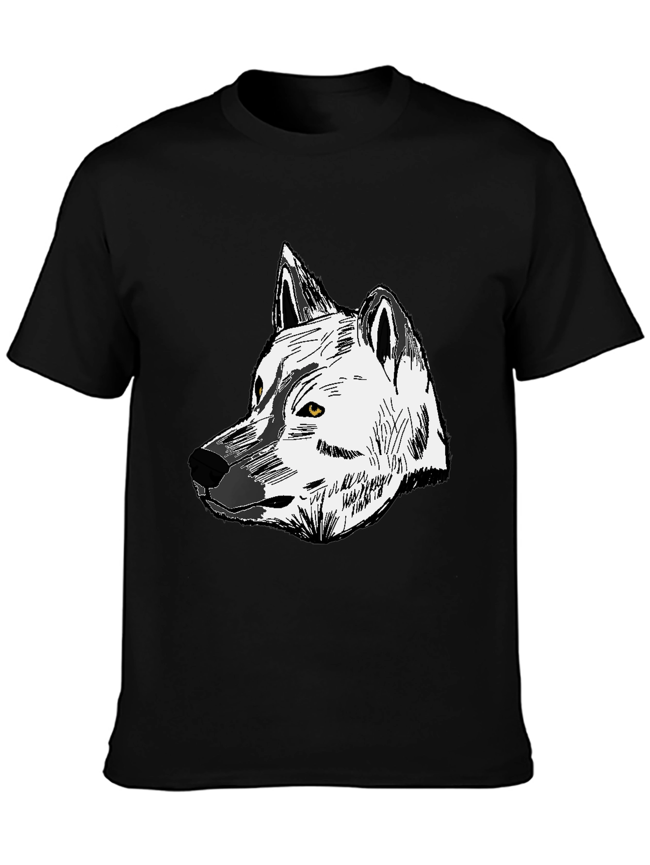 Wolf Graphic Print Tee - Unisex Black Cotton T-Shirt