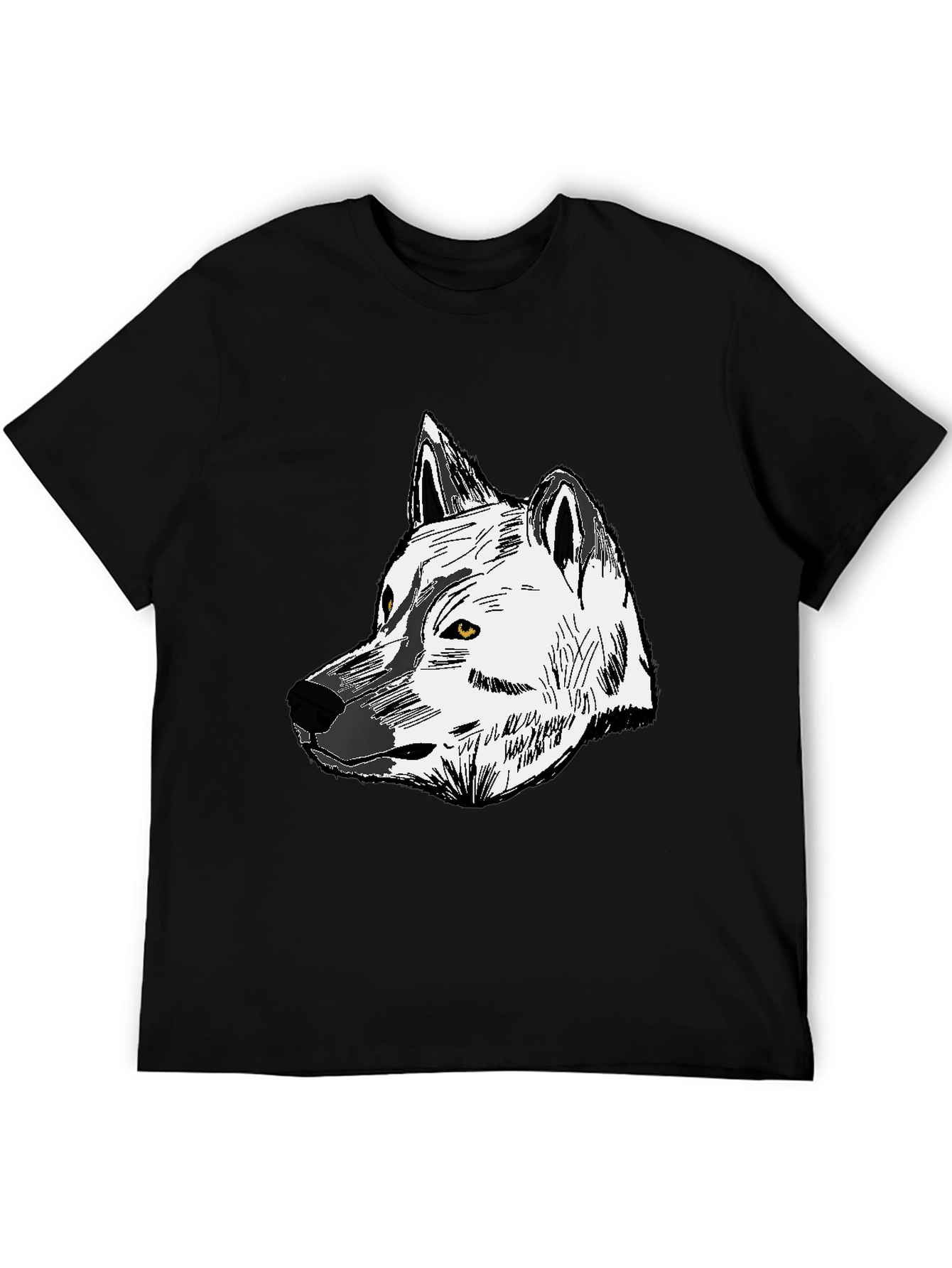 Wolf Graphic Print Tee - Unisex Black Cotton T-Shirt