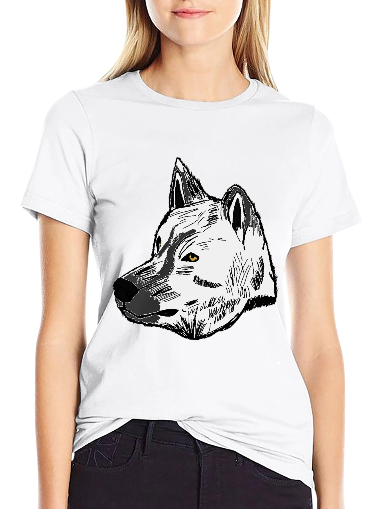 Wolf Graphic Print Tee - Unisex Black Cotton T-Shirt