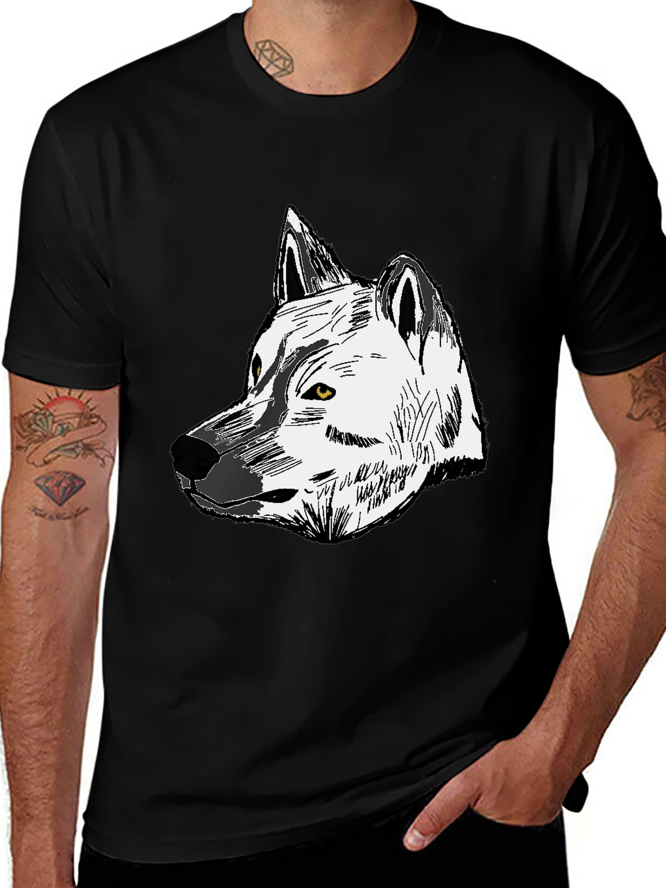 Wolf Graphic Print Tee - Unisex Black Cotton T-Shirt
