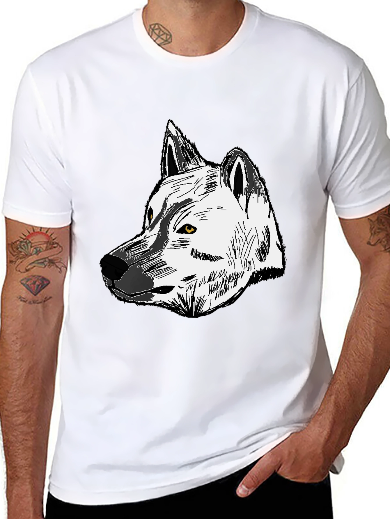 Wolf Graphic Print Tee - Unisex Black Cotton T-Shirt