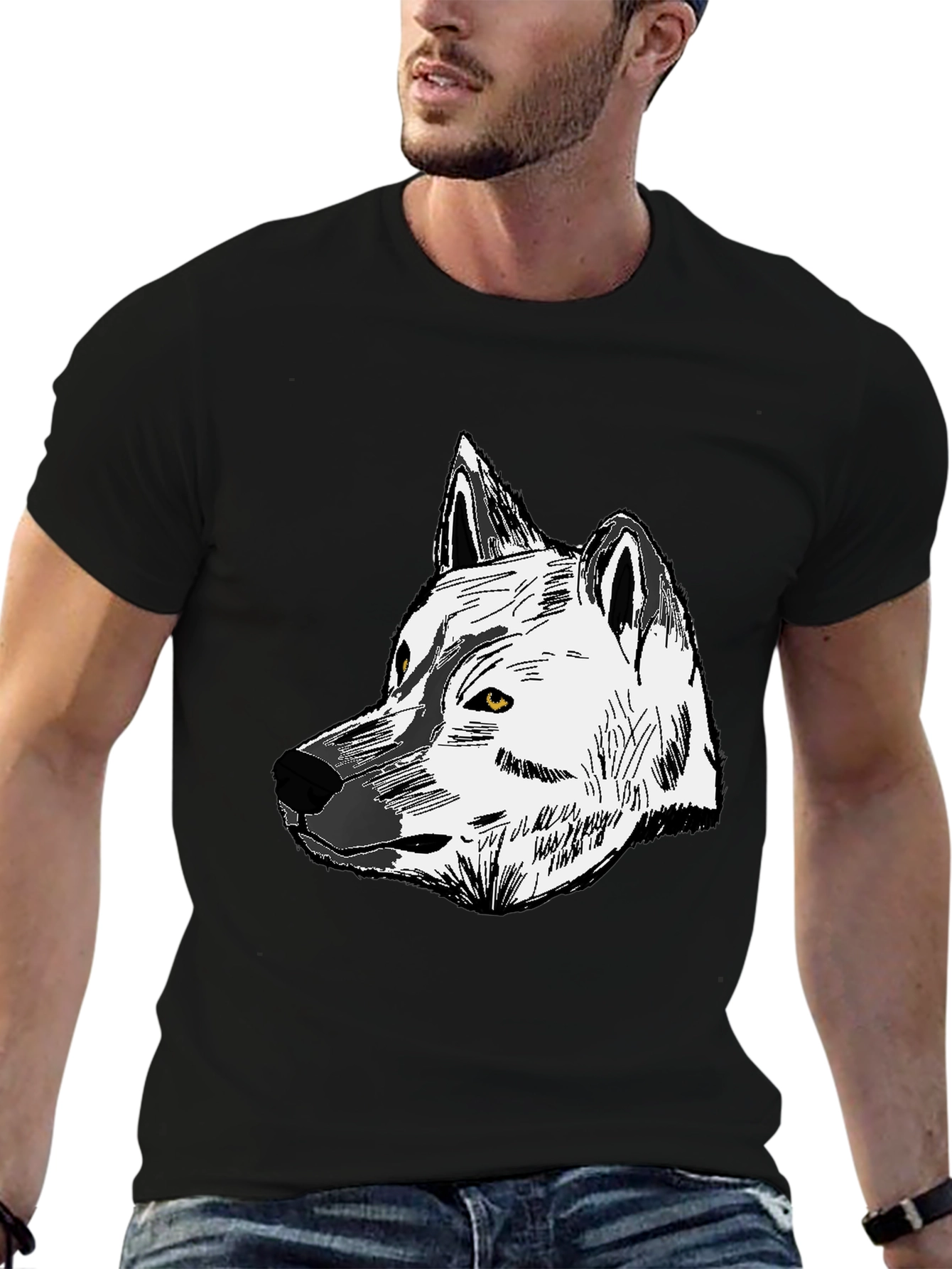 Wolf Graphic Print Tee - Unisex Black Cotton T-Shirt