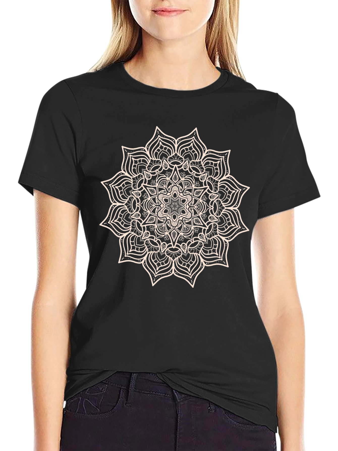 Mens Black T-Shirt with Mandala Design