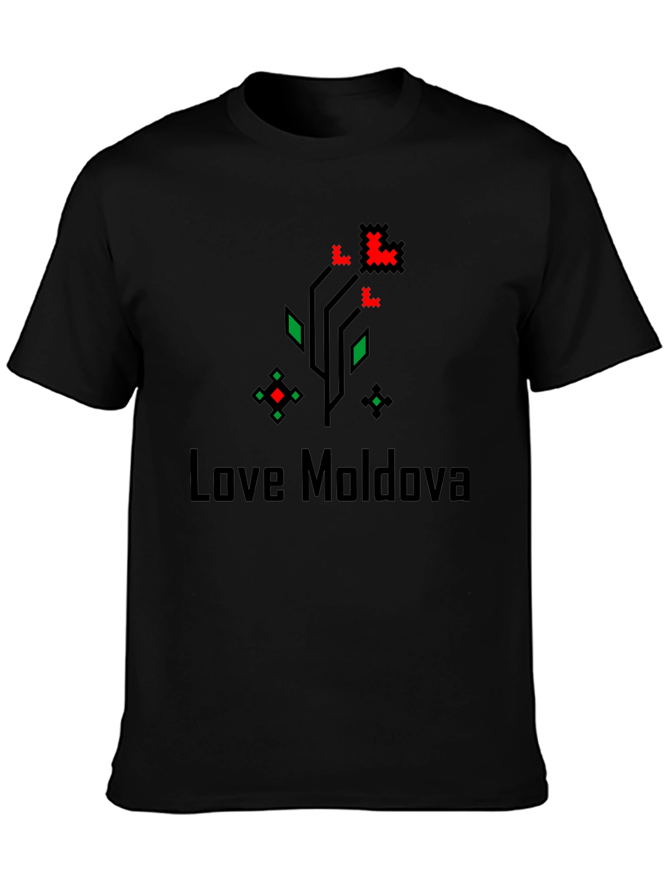 Love Moldova Pixel Art Black T-Shirt
