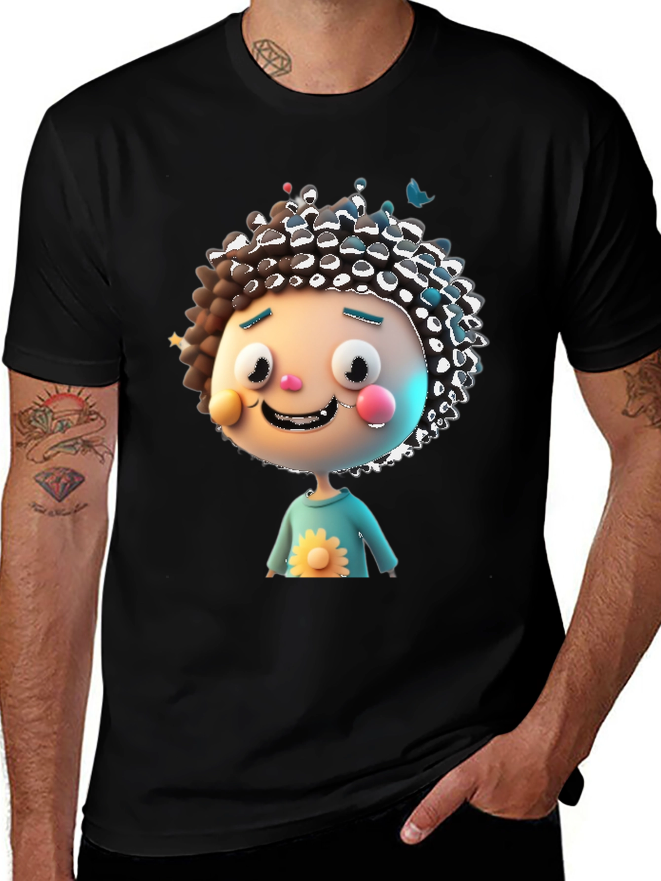 Cartoon Character Graphic Black T-Shirt