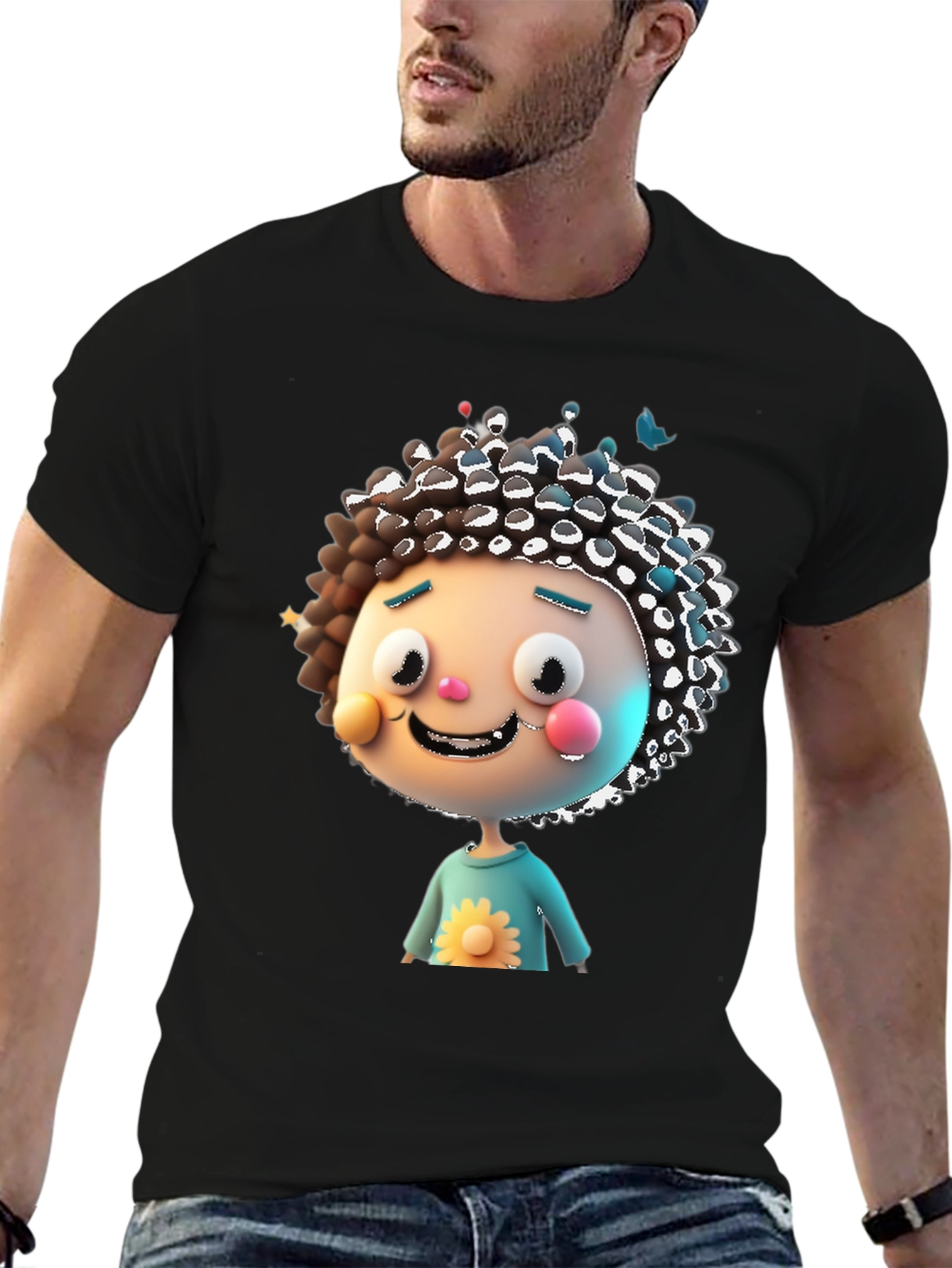 Cartoon Character Graphic Black T-Shirt