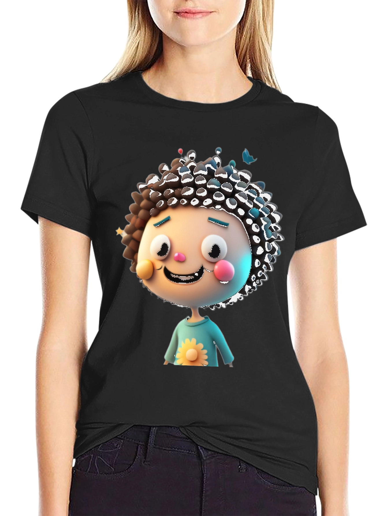 Cartoon Character Graphic Black T-Shirt