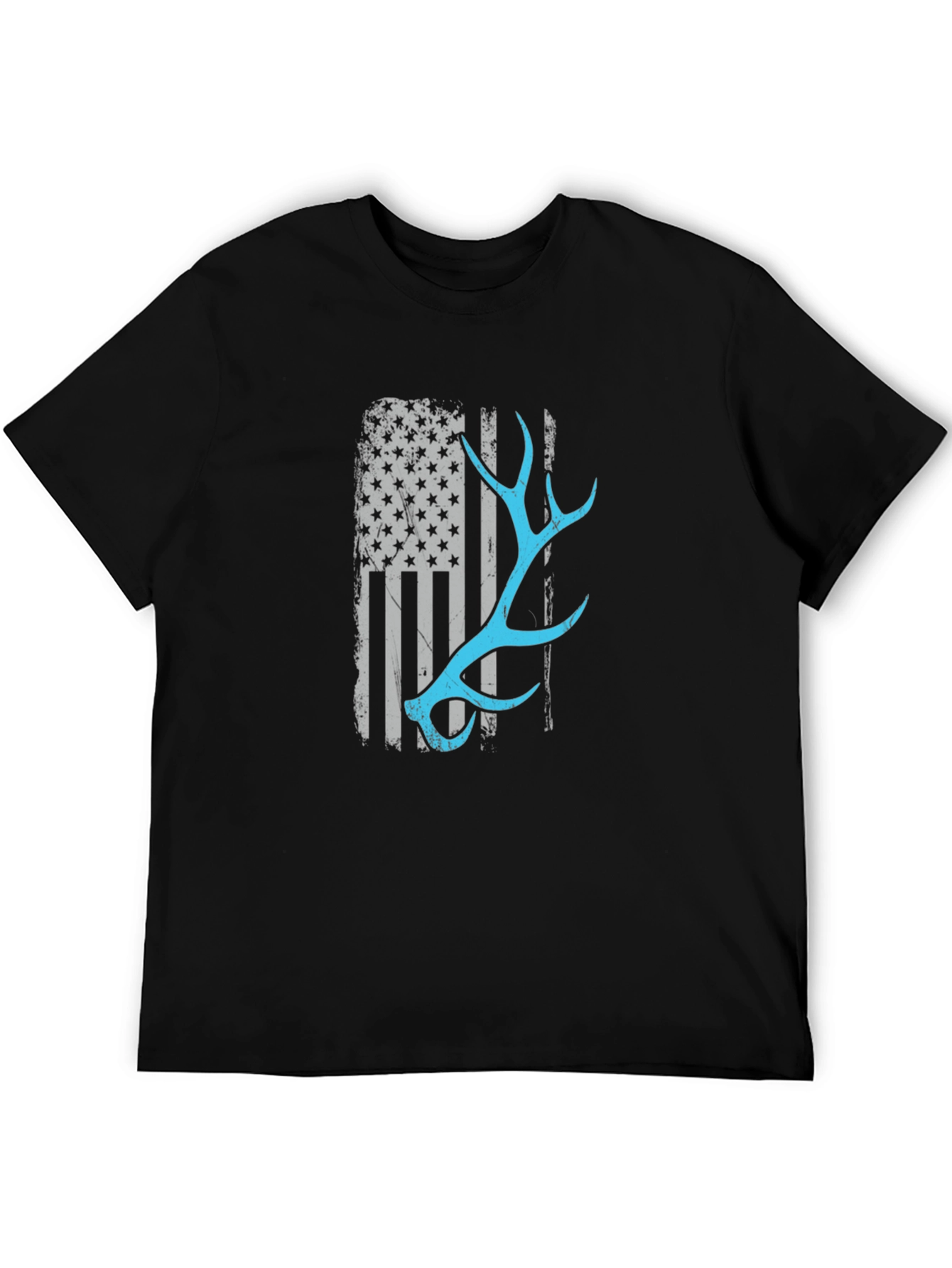Deer Antler American Flag Black T-Shirt