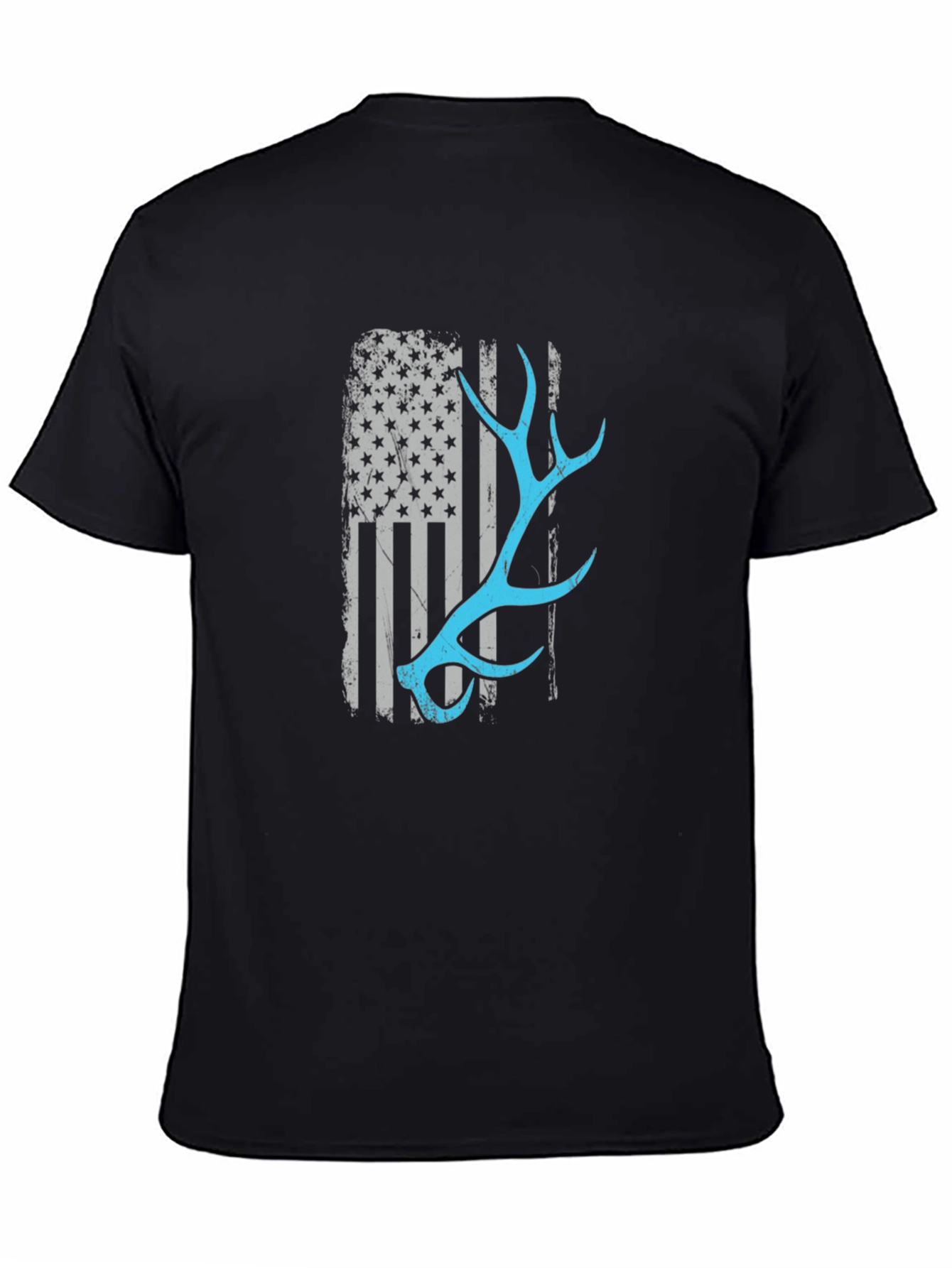 Deer Antler American Flag Black T-Shirt