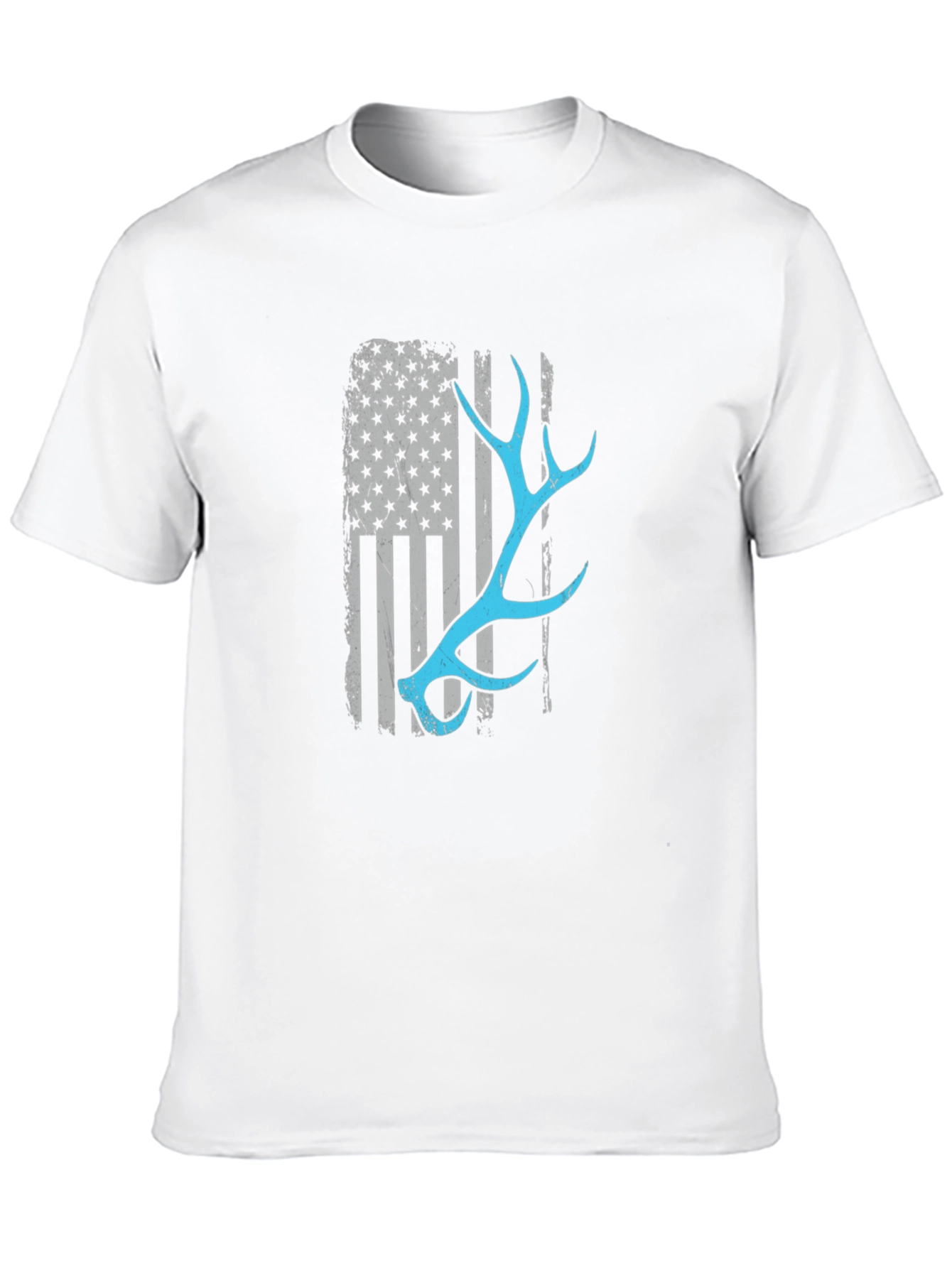 Deer Antler American Flag Black T-Shirt