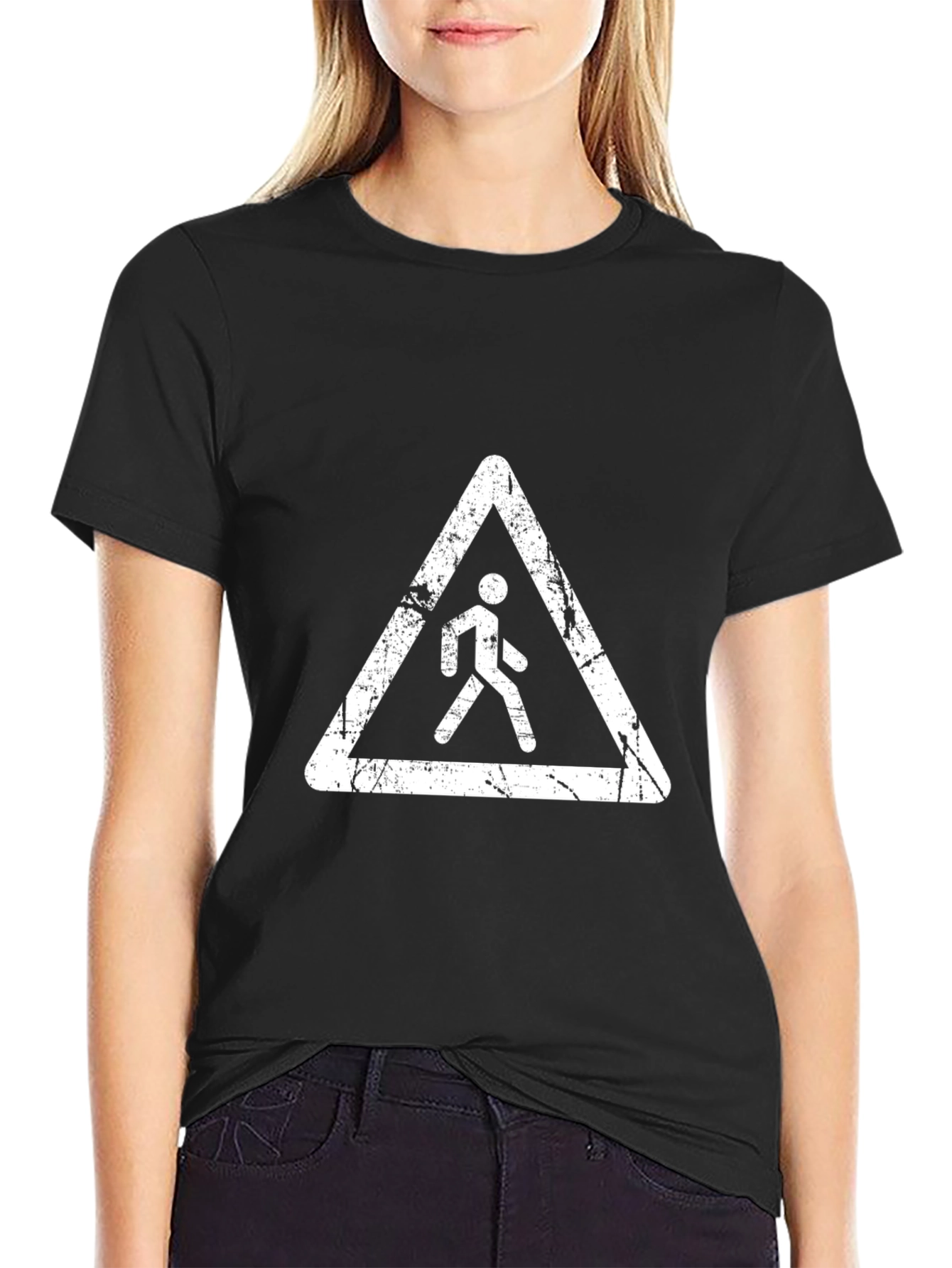 Pedestrian Crossing Graphic T-Shirt - Black Cotton Tee