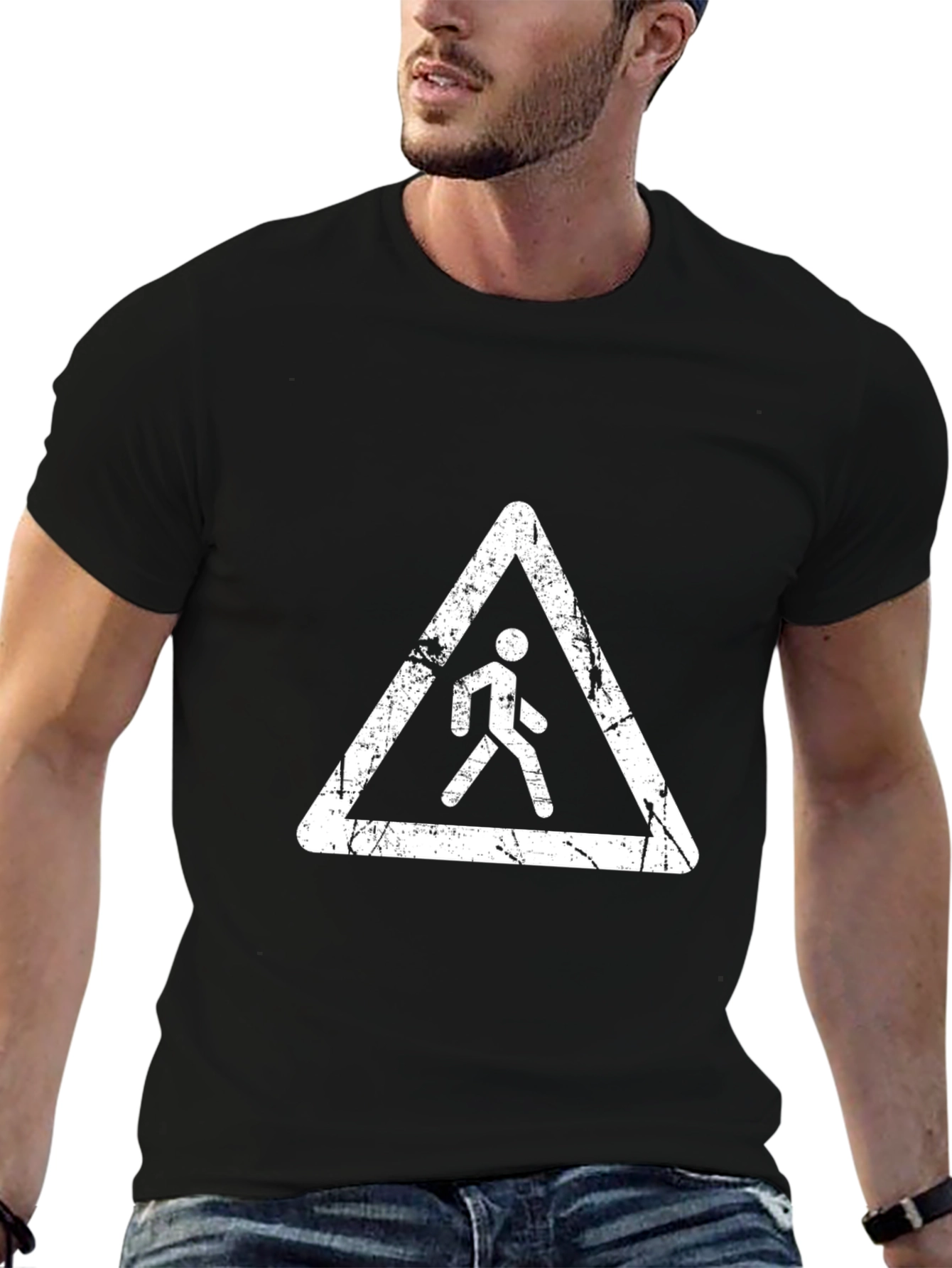 Pedestrian Crossing Graphic T-Shirt - Black Cotton Tee