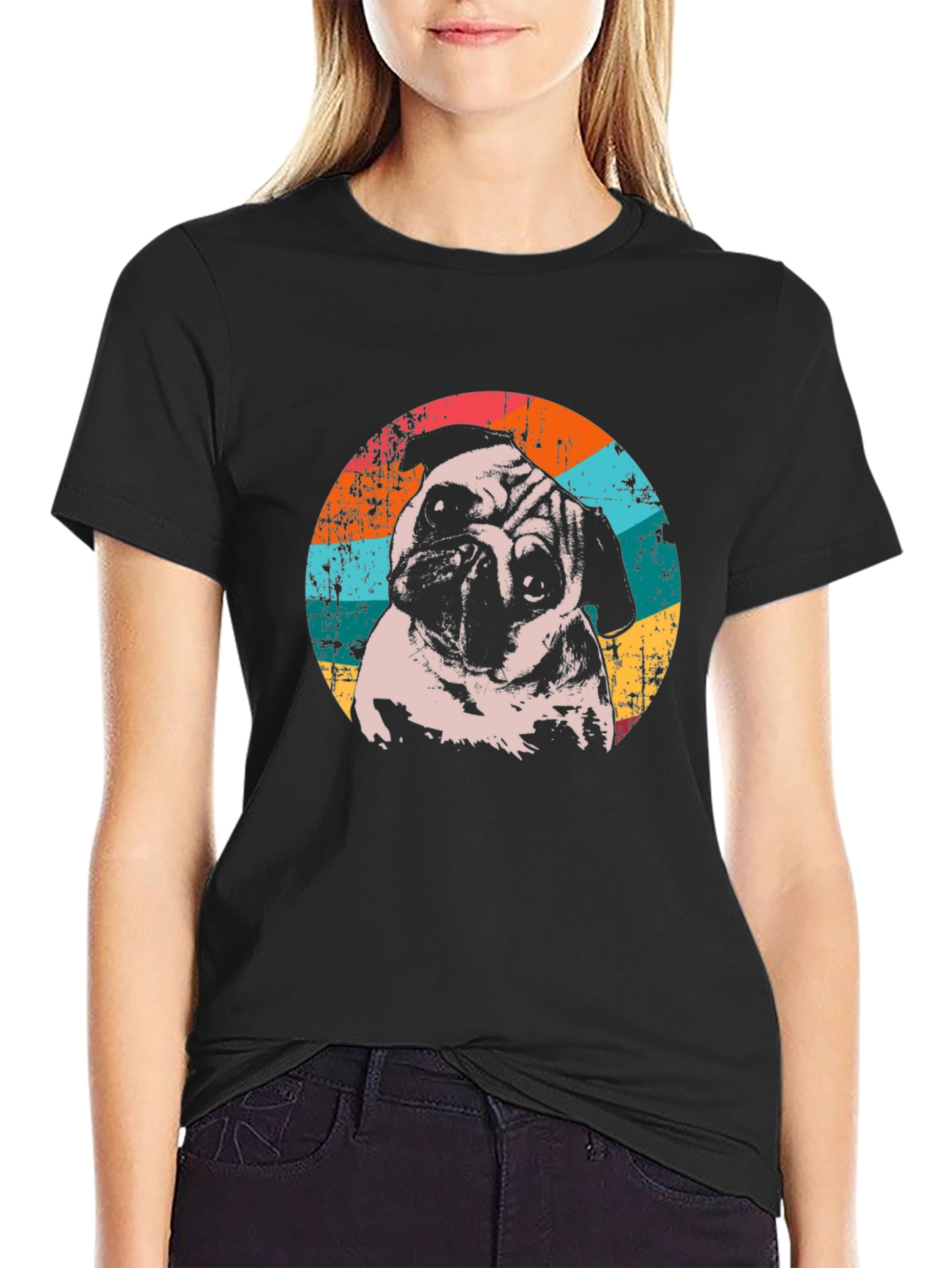 Retro Pug Graphic T-Shirt - Black