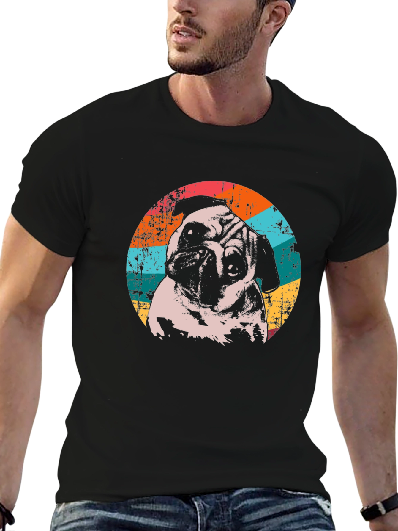 Retro Pug Graphic T-Shirt - Black