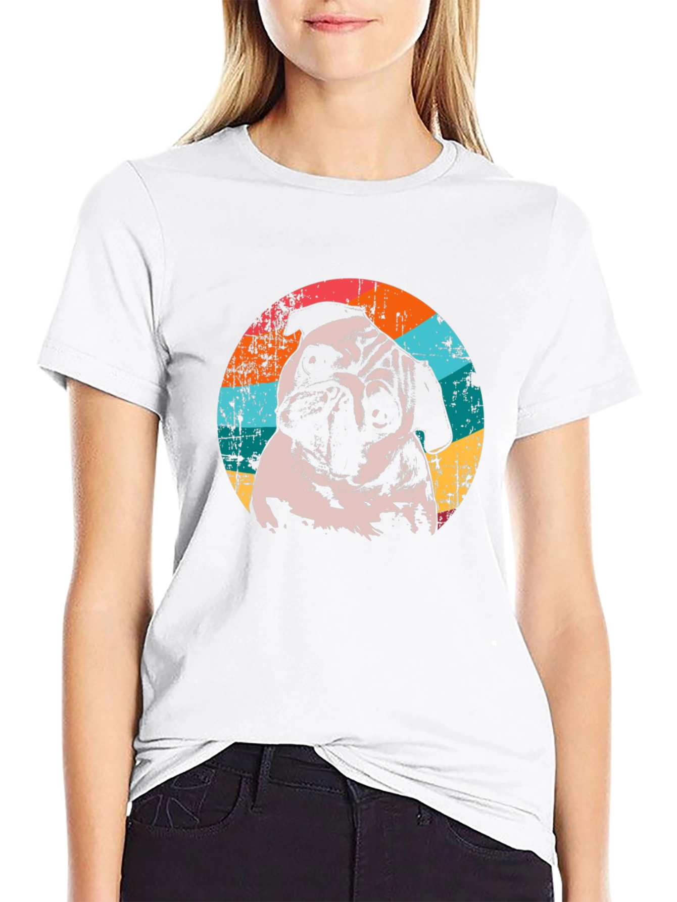 Retro Pug Graphic T-Shirt - Black