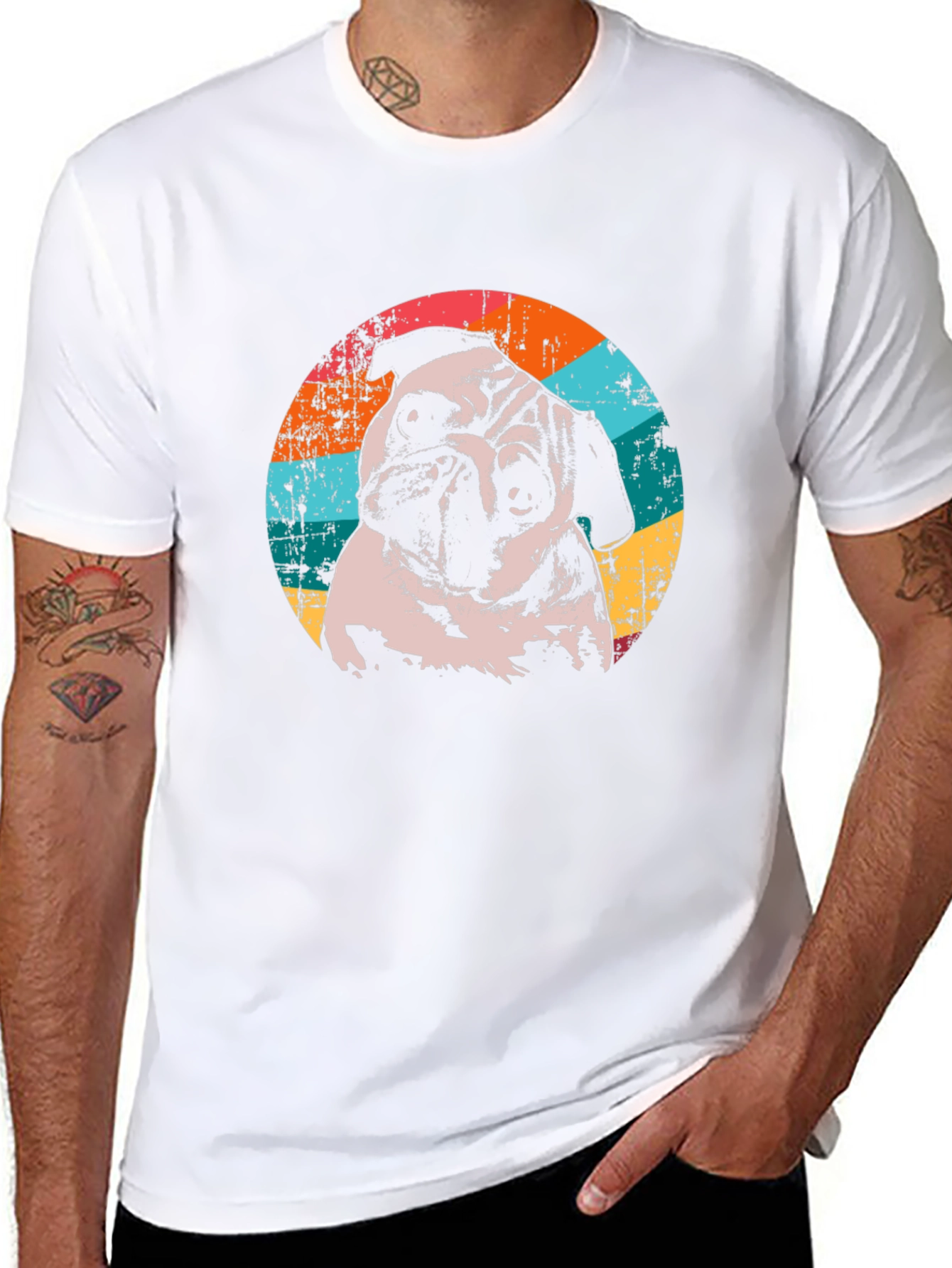 Retro Pug Graphic T-Shirt - Black