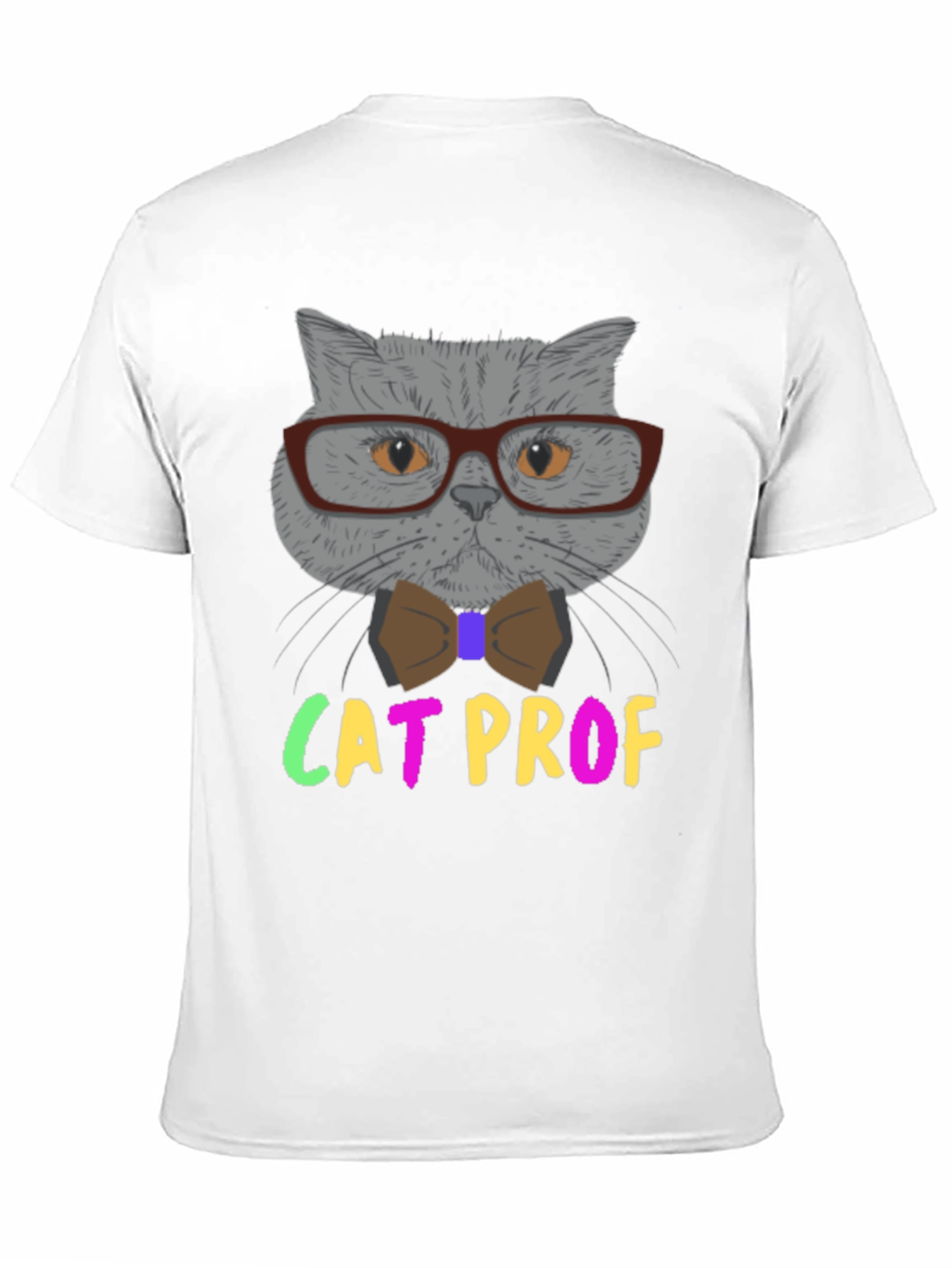 Cat Professor T-Shirt: Grey Cat with Glasses