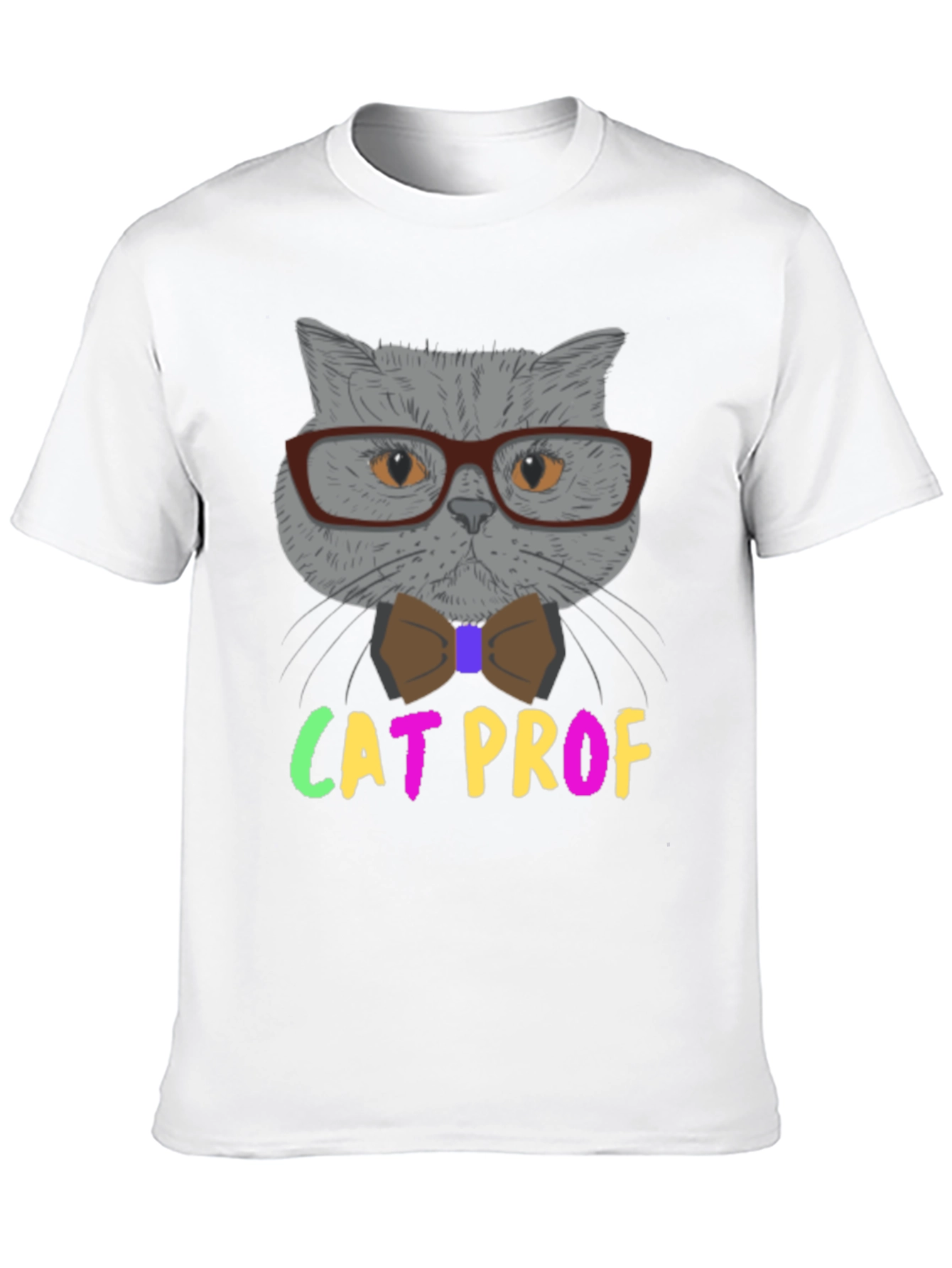 Cat Professor T-Shirt: Grey Cat with Glasses