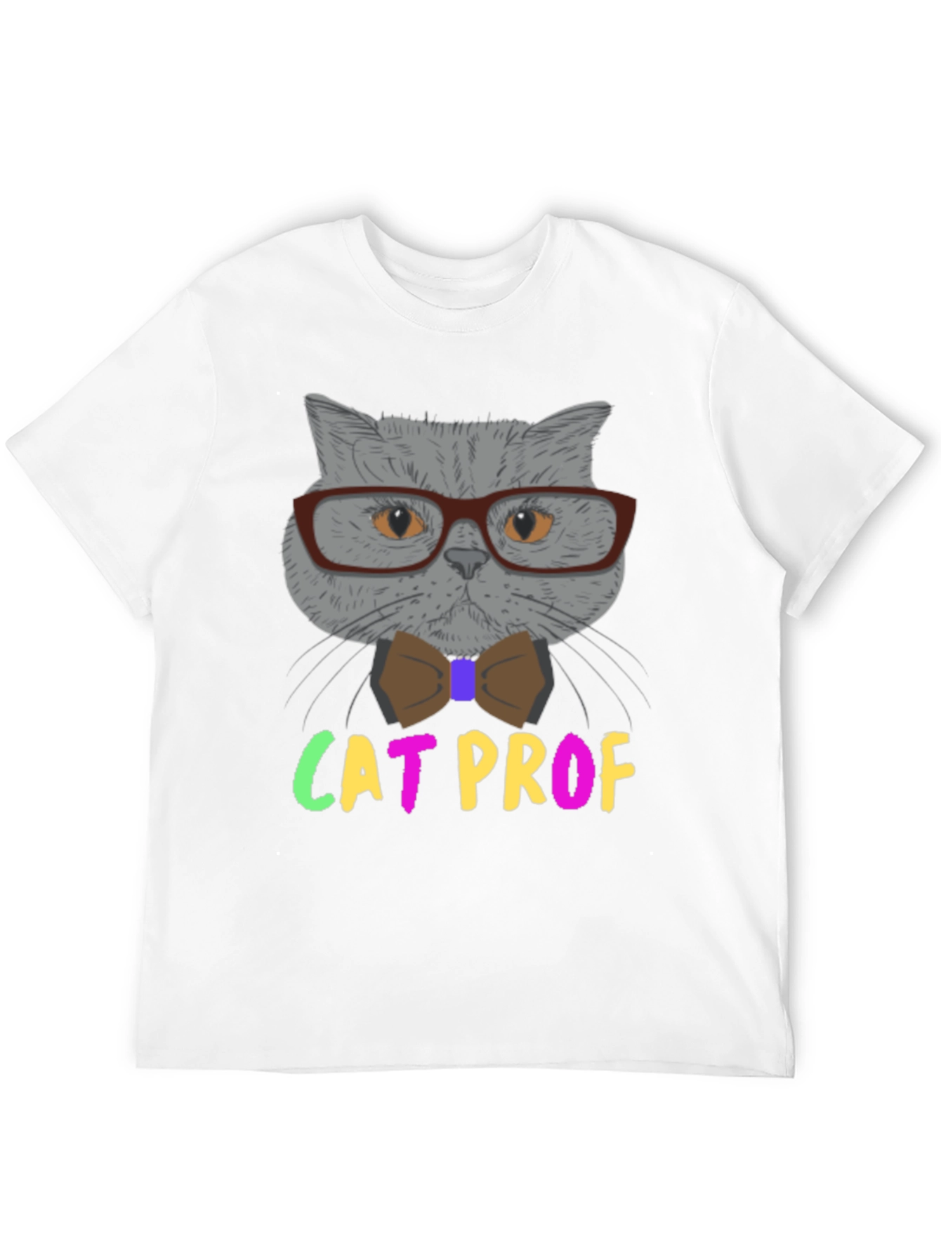 Cat Professor T-Shirt: Grey Cat with Glasses