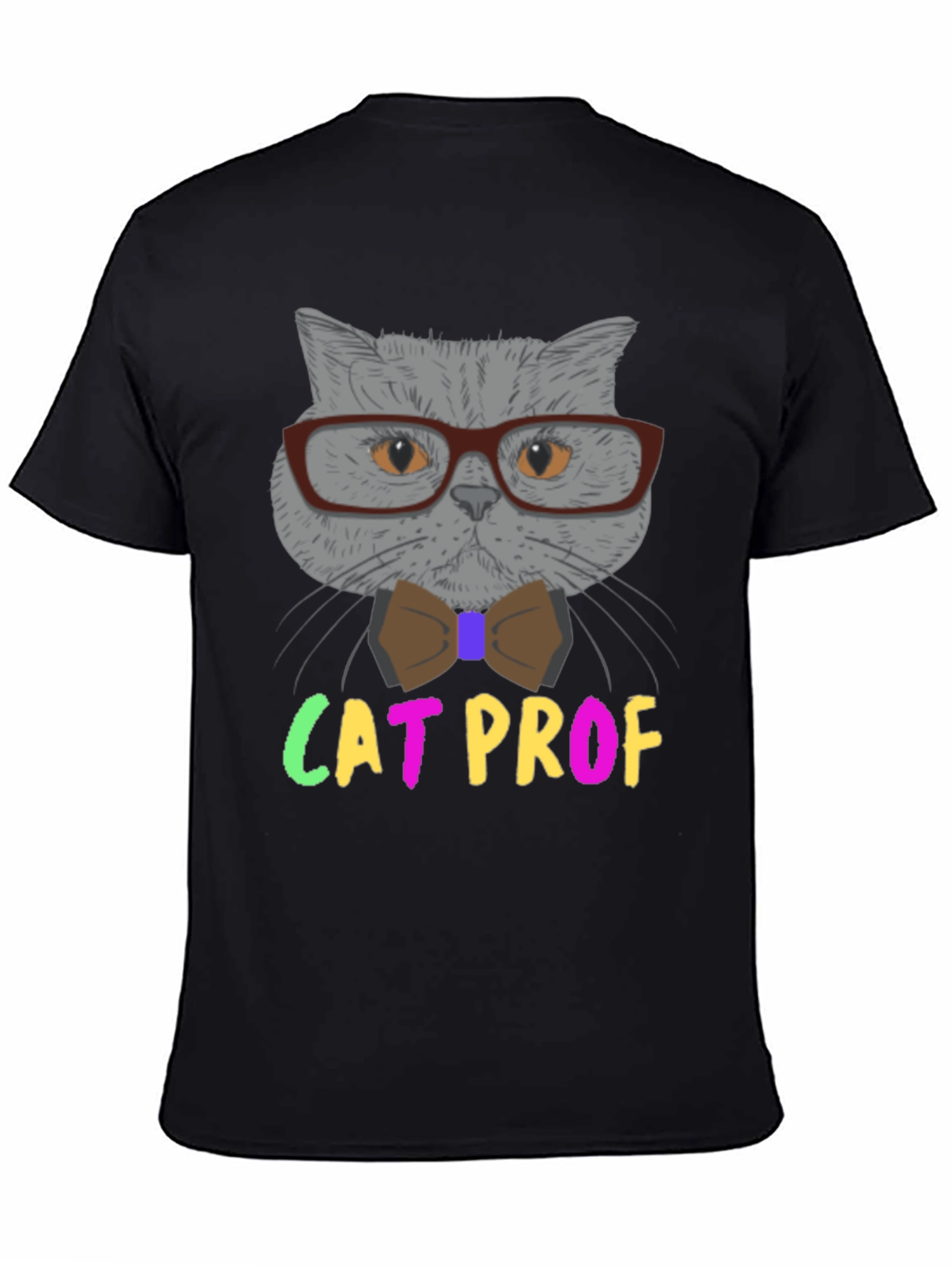 Cat Professor T-Shirt: Grey Cat with Glasses