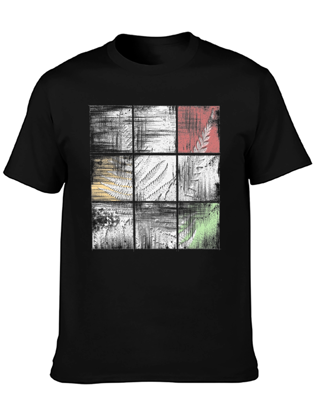 Abstract Botanical Grid Graphic Tee - Black Casual Shirt
