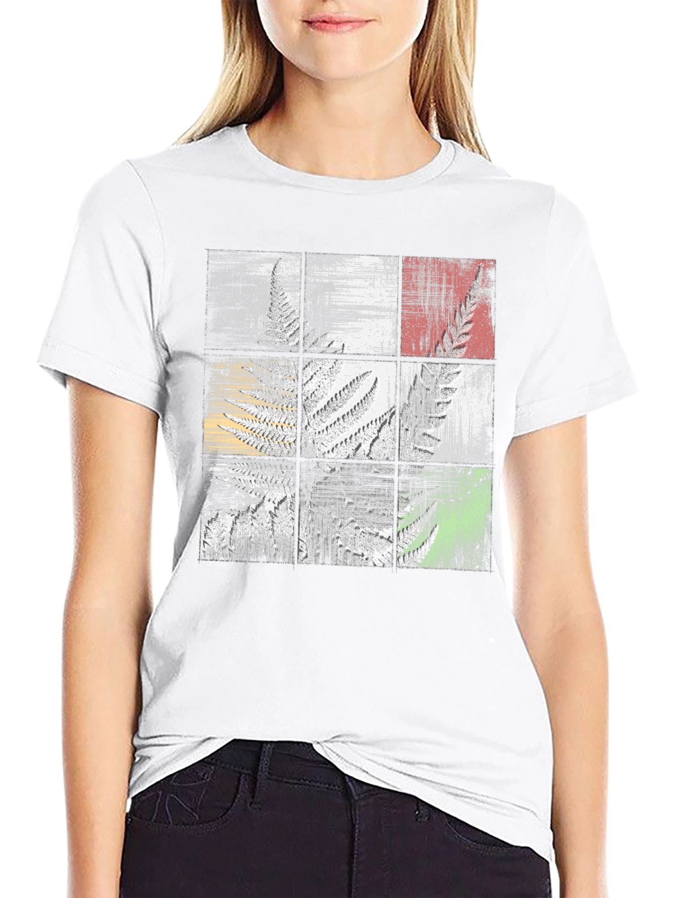 Abstract Botanical Grid Graphic Tee - Black Casual Shirt