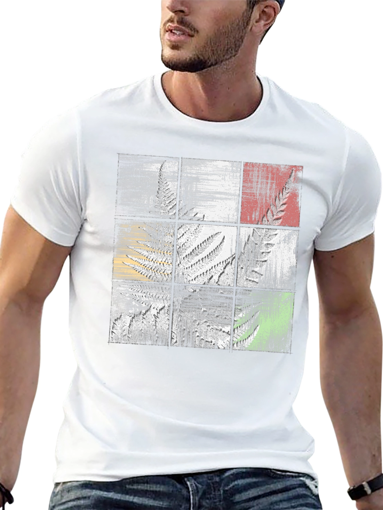 Abstract Botanical Grid Graphic Tee - Black Casual Shirt