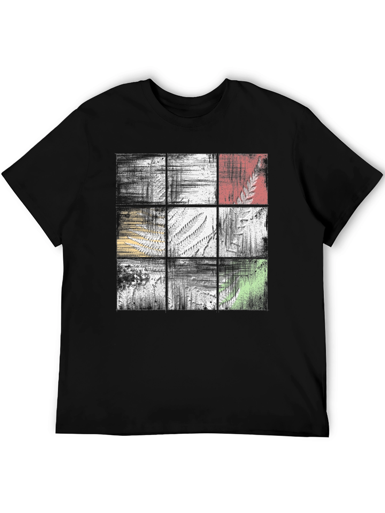 Abstract Botanical Grid Graphic Tee - Black Casual Shirt