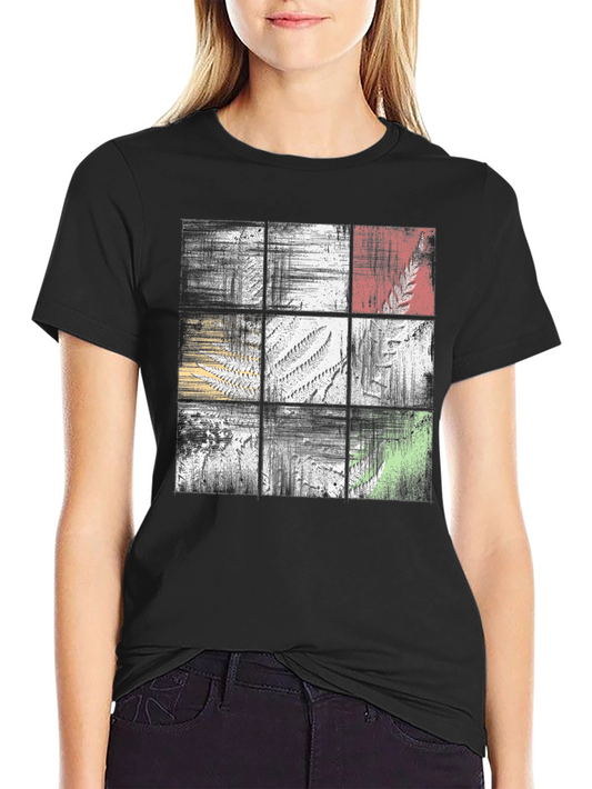 Abstract Botanical Grid Graphic Tee - Black Casual Shirt
