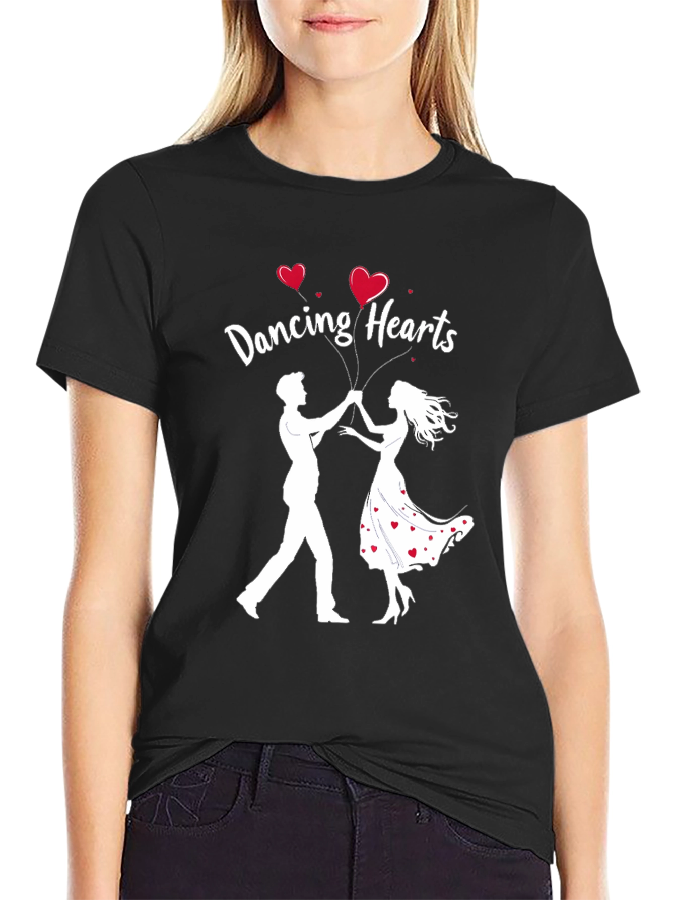 Dancing Hearts Graphic Black T-Shirt