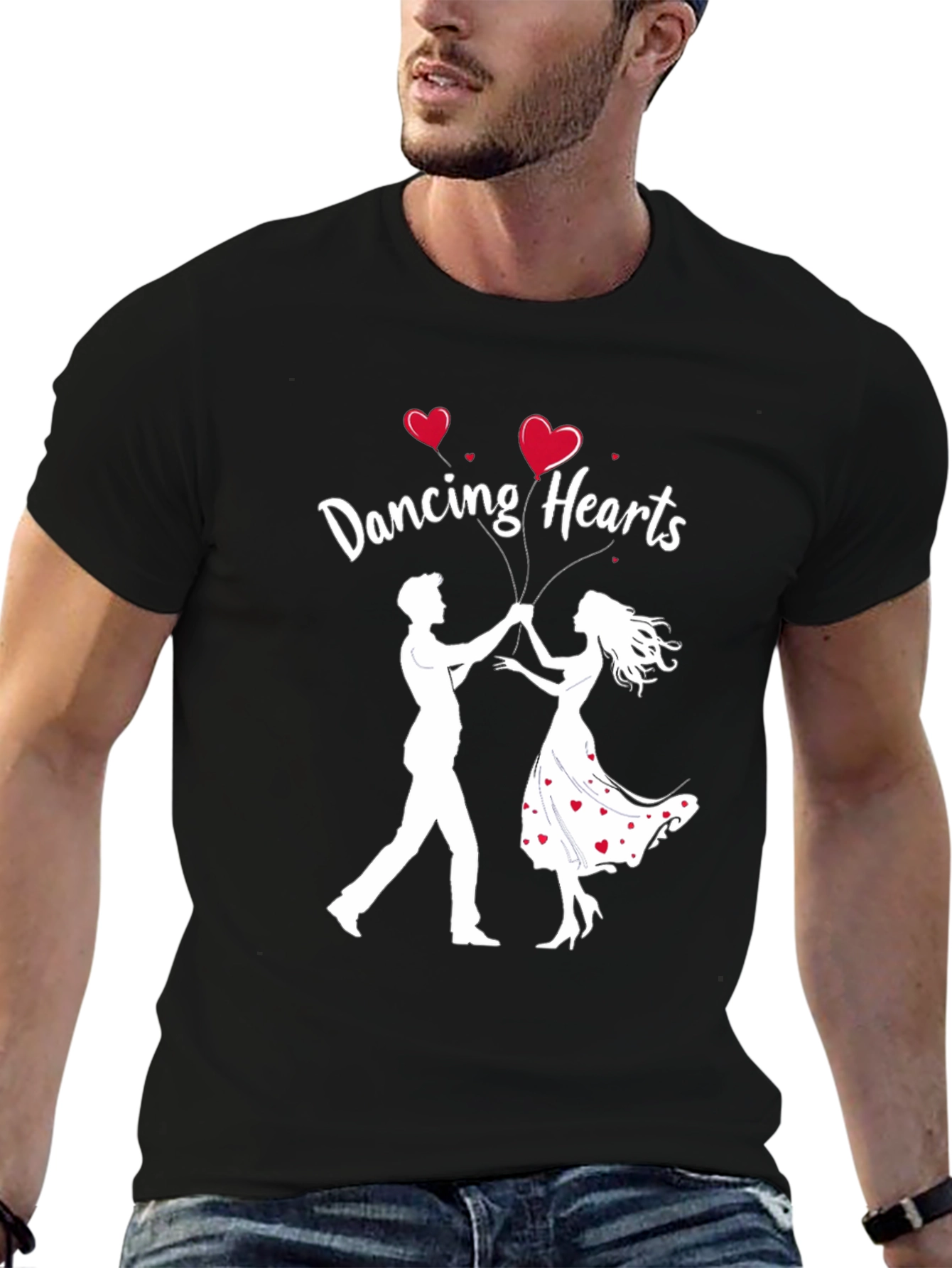 Dancing Hearts Graphic Black T-Shirt