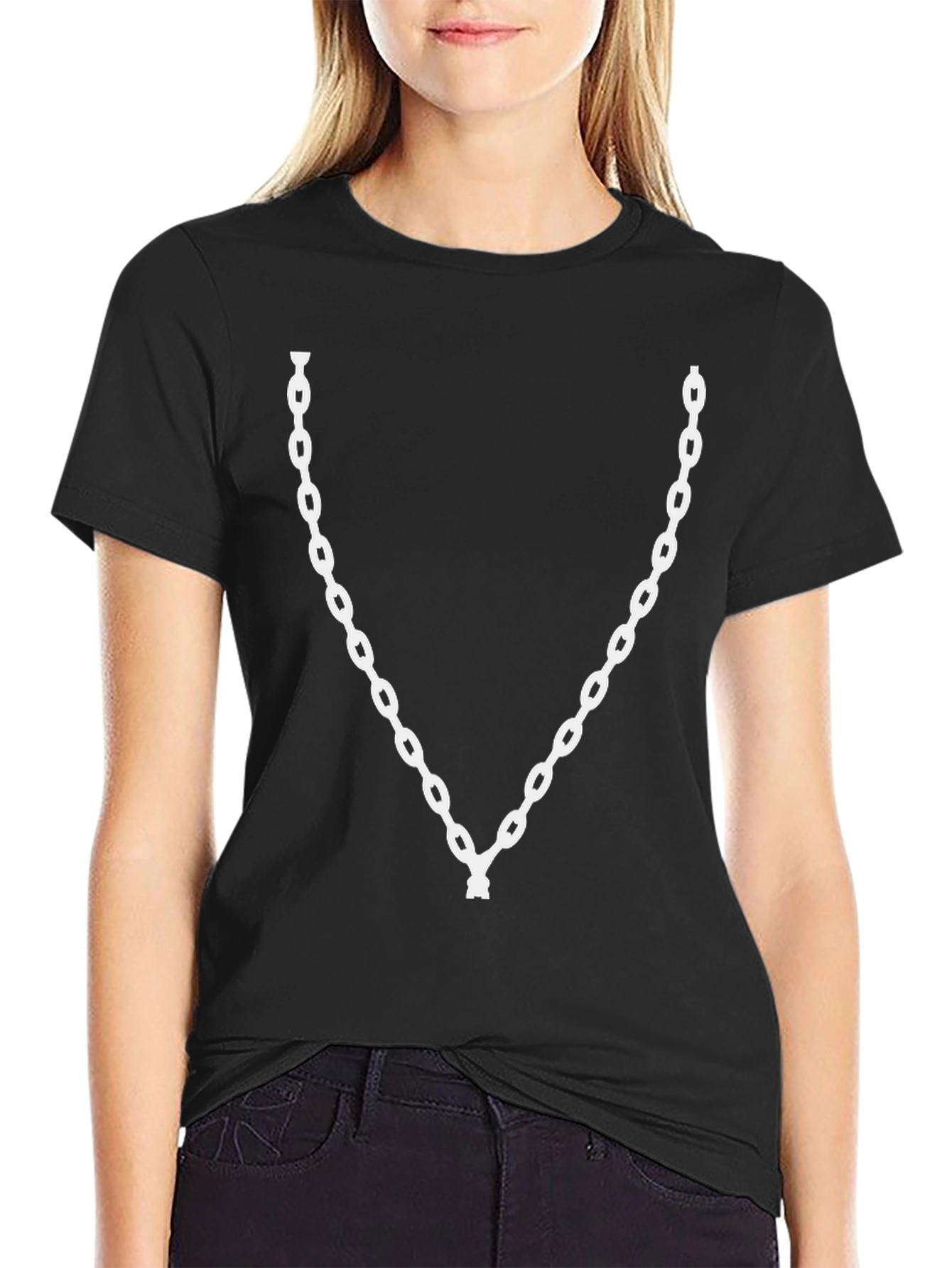 Mens Black T-Shirt with Chain Print
