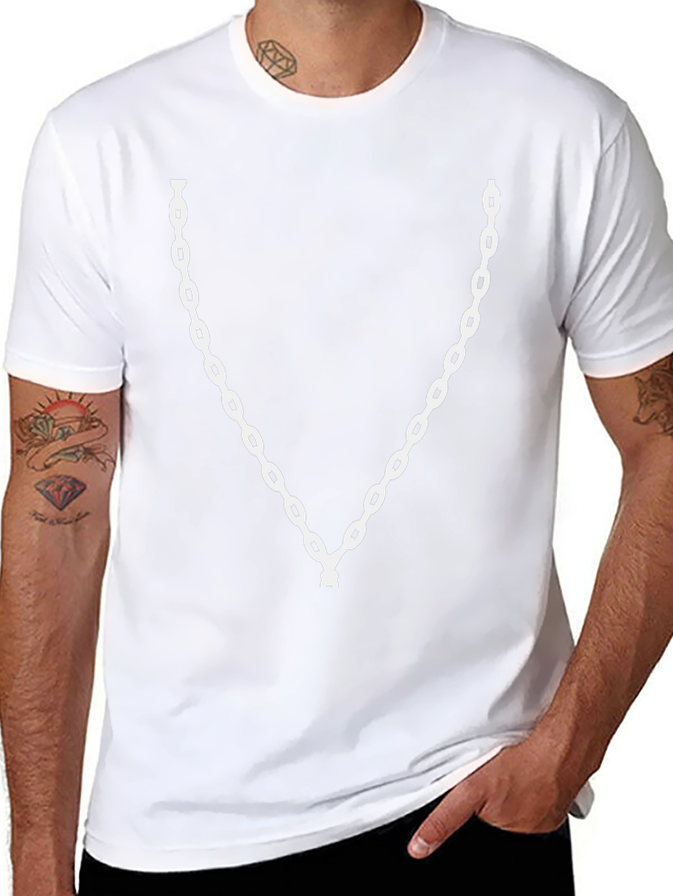 Mens Black T-Shirt with Chain Print