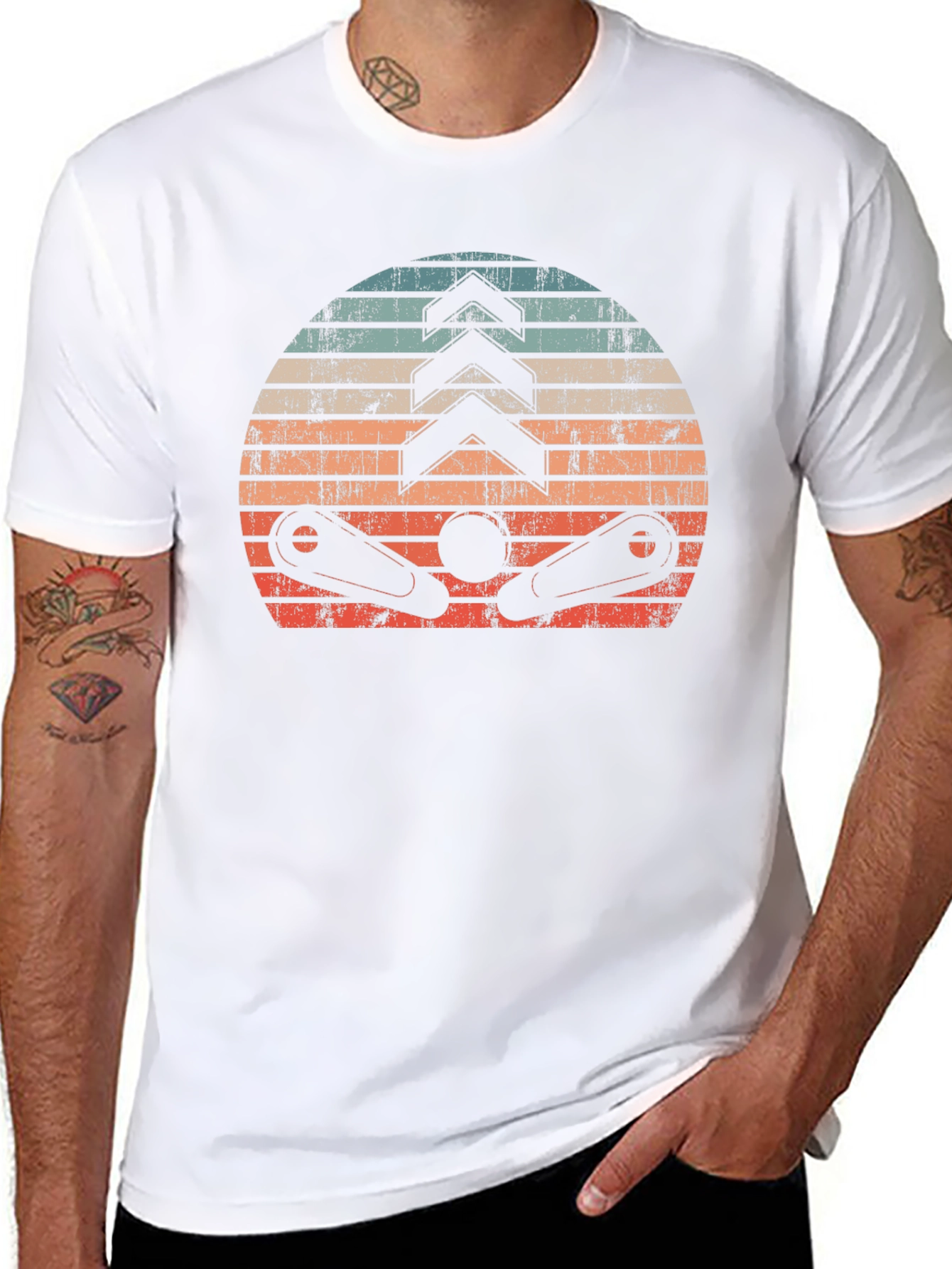 Retro Pinball Sunset Graphic Tee - Black