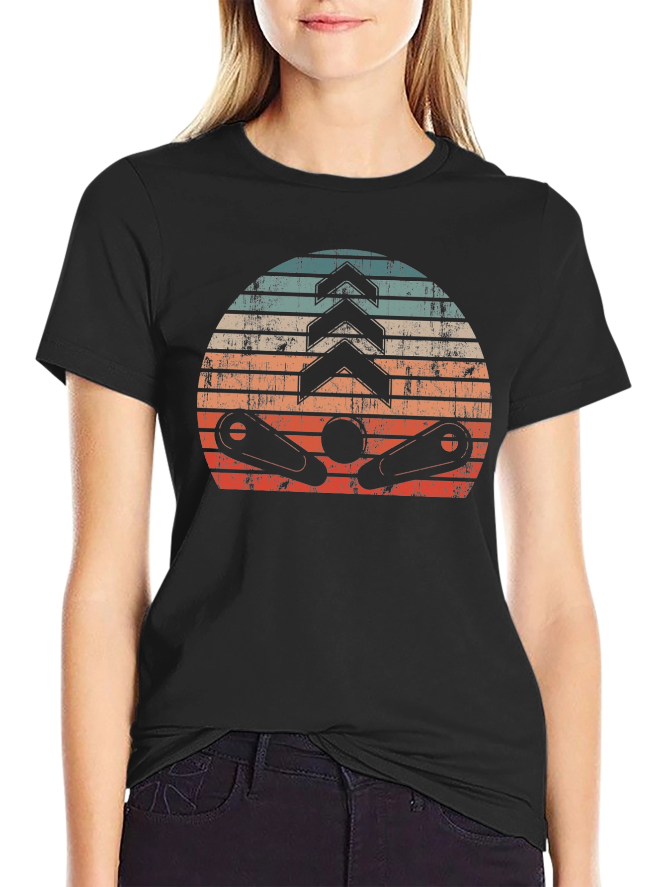 Retro Pinball Sunset Graphic Tee - Black
