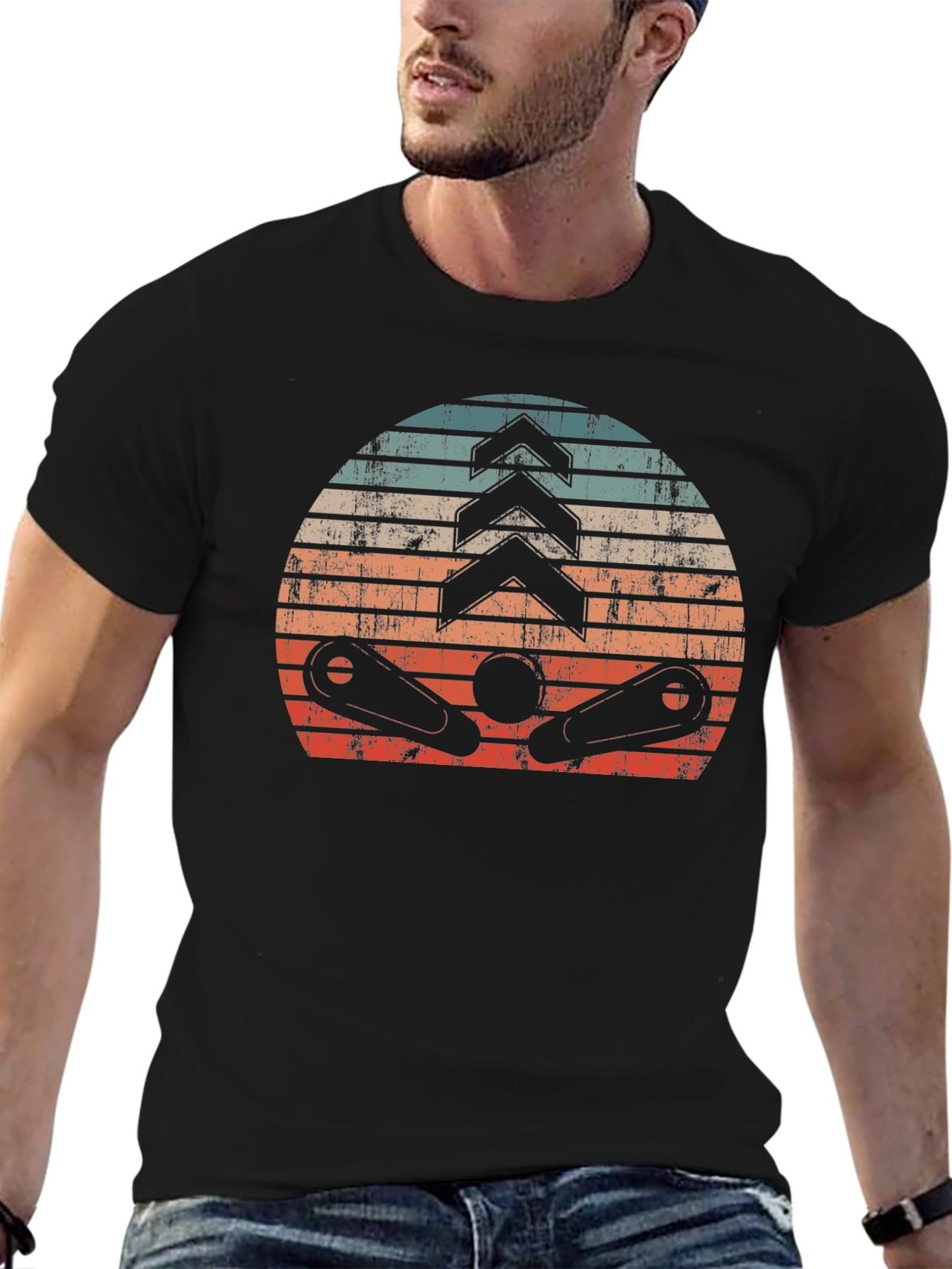 Retro Pinball Sunset Graphic Tee - Black