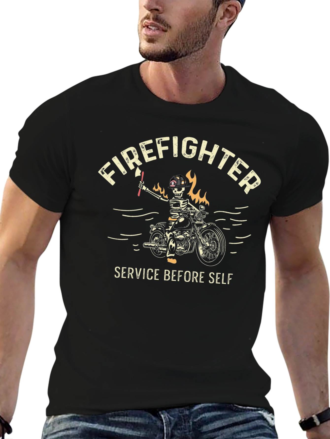 Firefighter Skeleton Rider T-Shirt - Service Before Self
