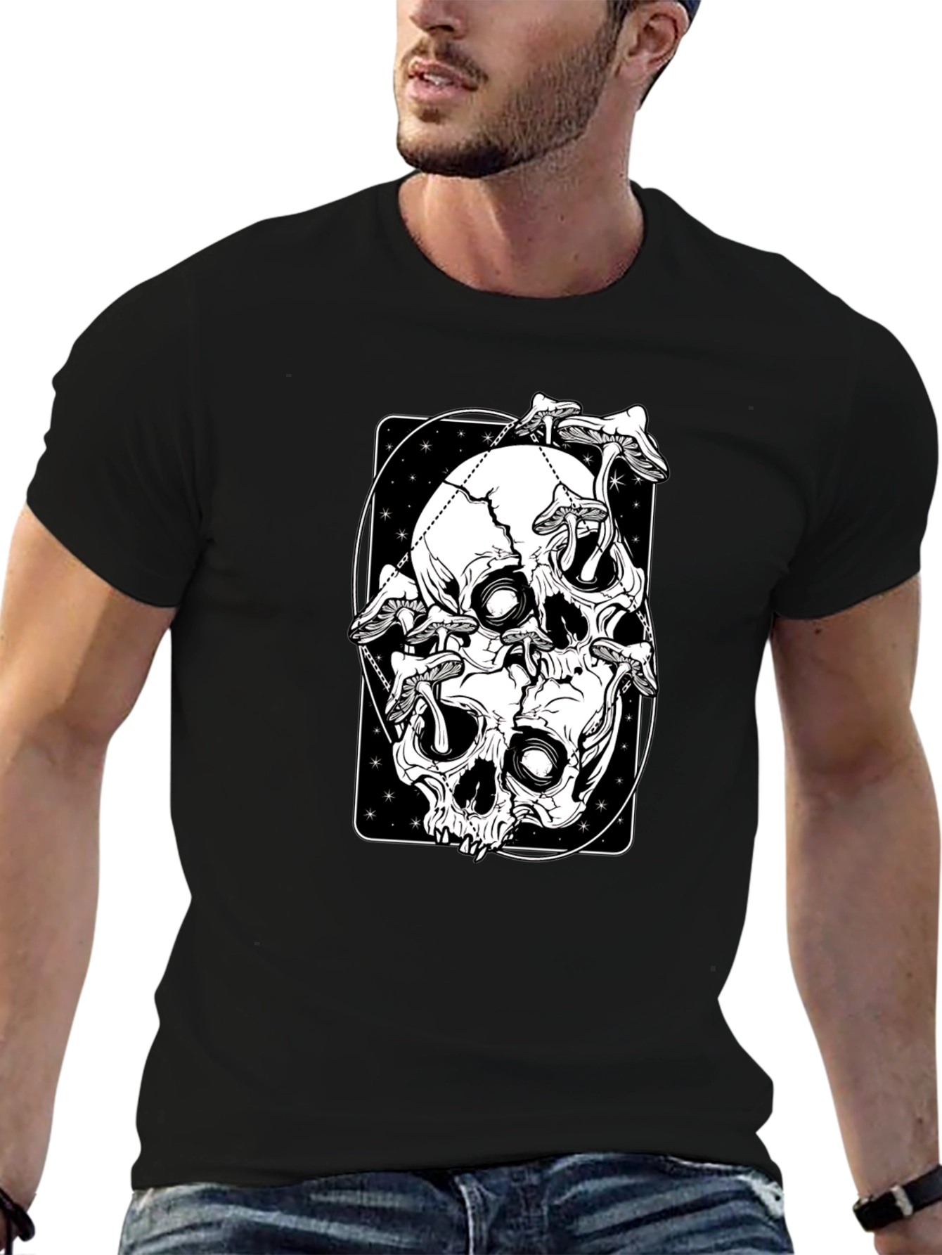 Skull & Mushroom Graphic Tee - Black