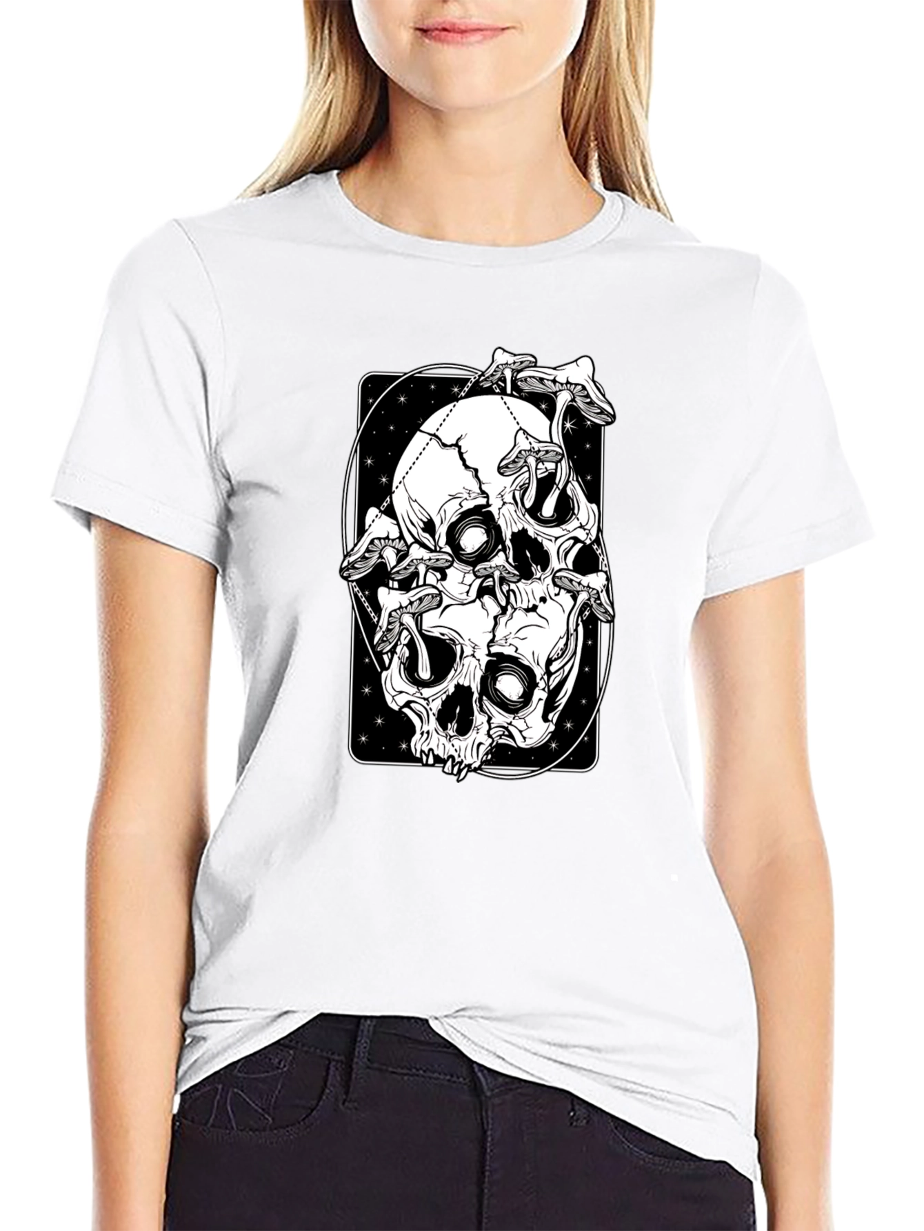 Skull & Mushroom Graphic Tee - Black